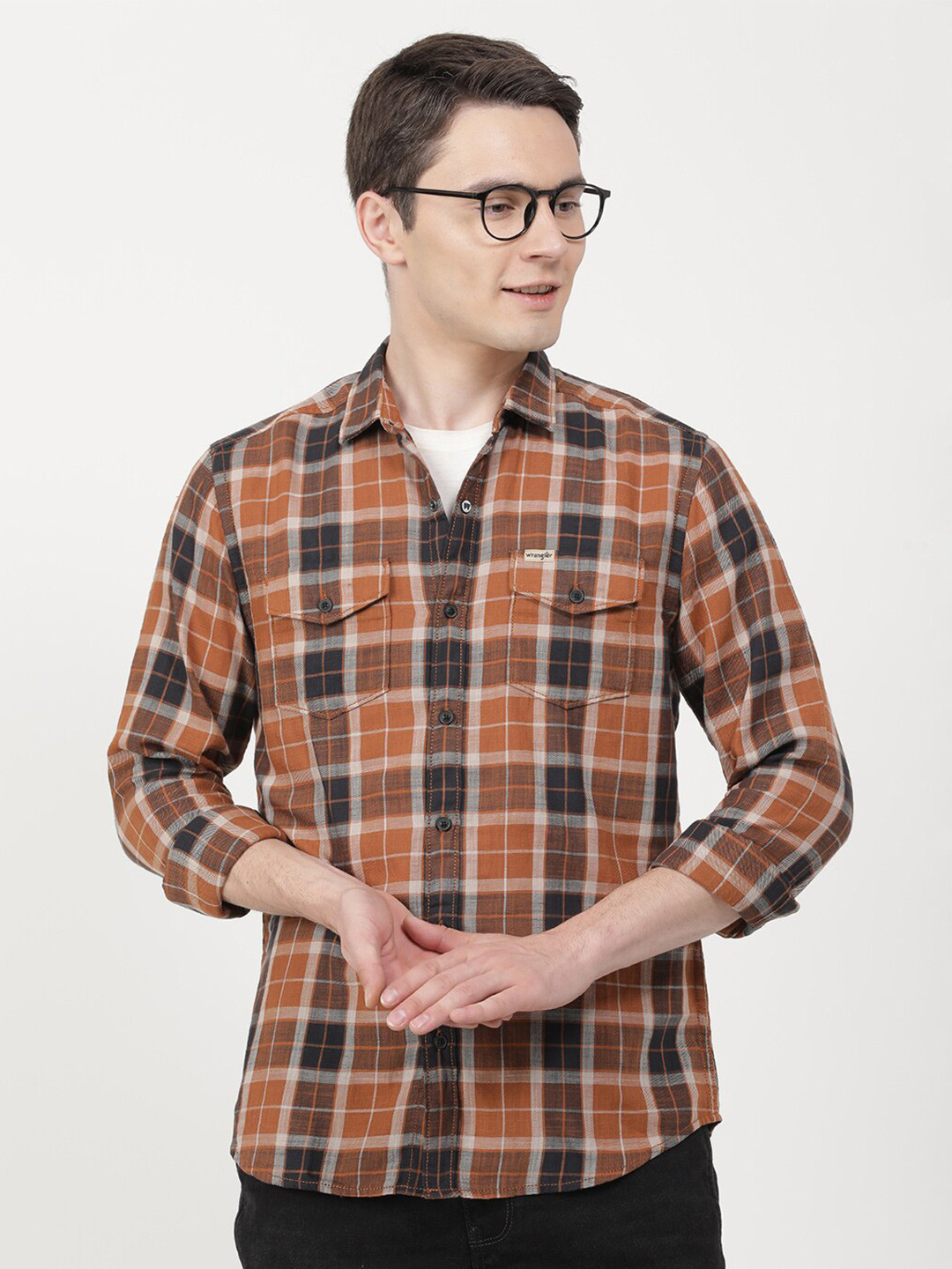 Wrangler Men Tartan Checks Cotton Casual Shirt