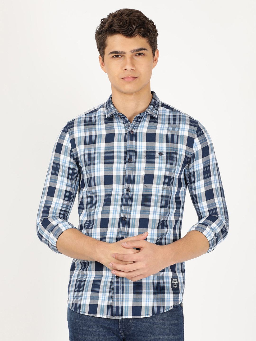 Wrangler Men Tartan Checks Slim Fit Cotton Casual Shirt