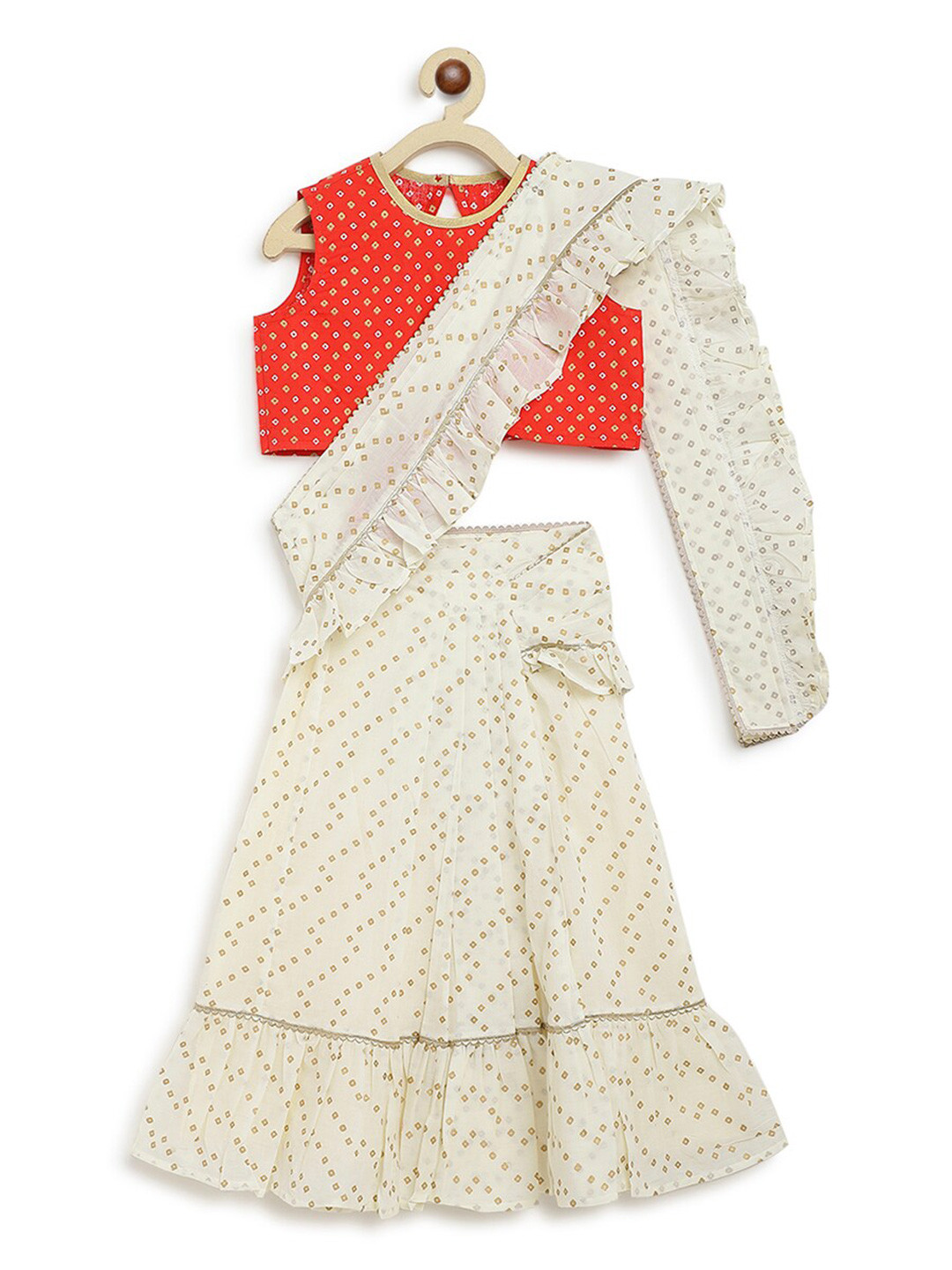 Tiber Taber Girls Bandhani Pure Cotton Half & Half Saree