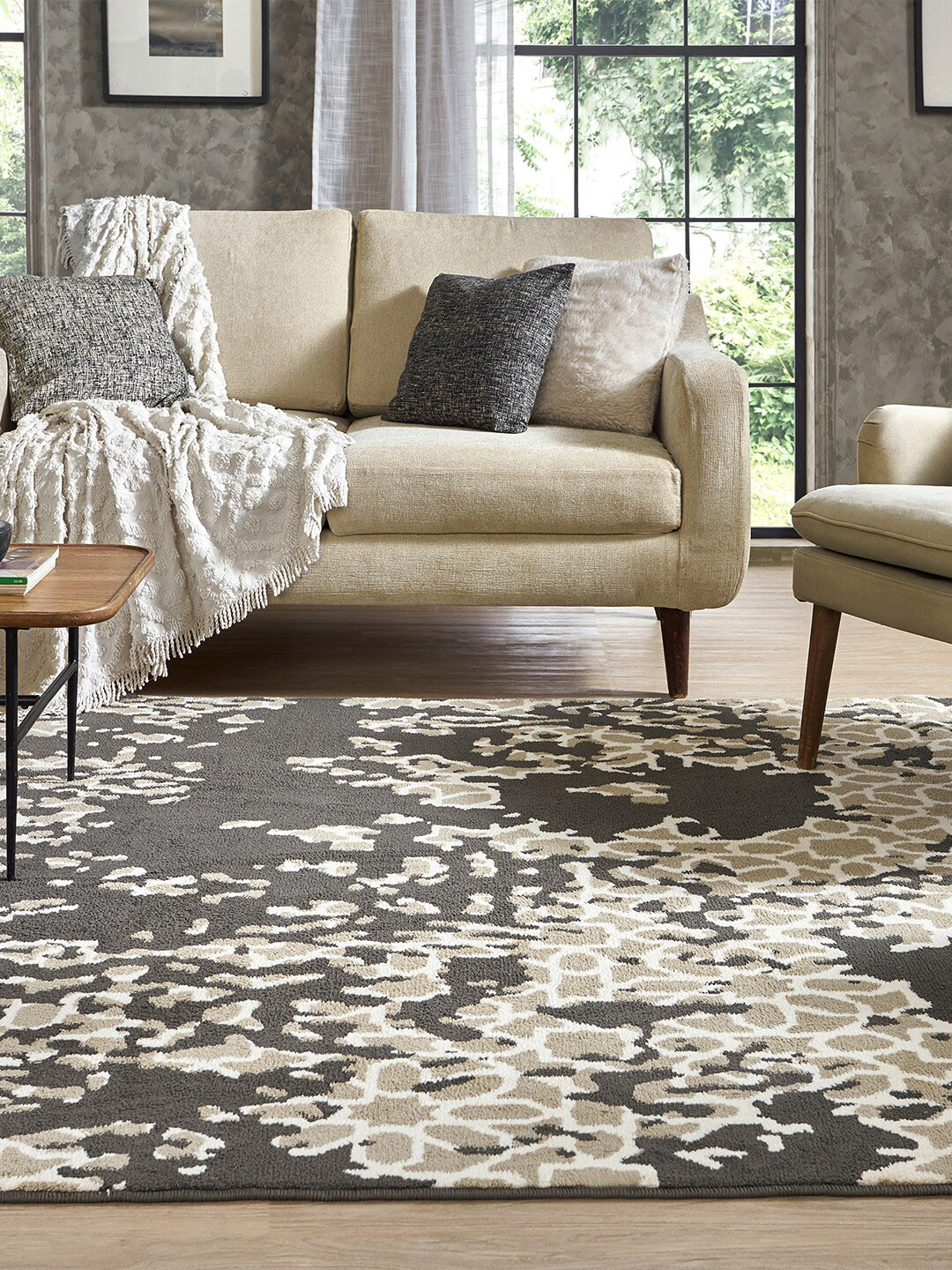 MYTRIDENT Artex Moroccan Distressed Grey Melange  Beige Abstract 3155 GSM Floor Carpet