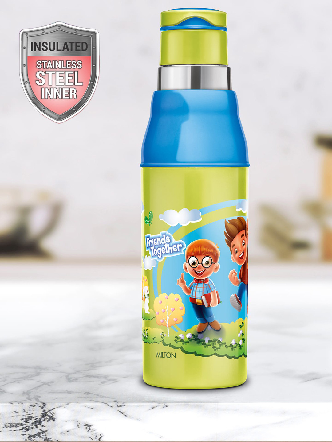 Milton Kool Green Conversational Stainless Steel Single Wall Vacuum Water Bottle - 420ml