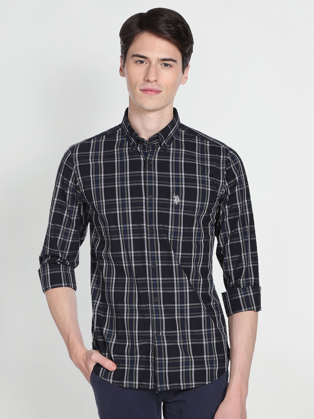 U.S. Polo Assn. Denim Co. Men Tartan Checked Button Down Collar Pure Cotton Casual Shirt