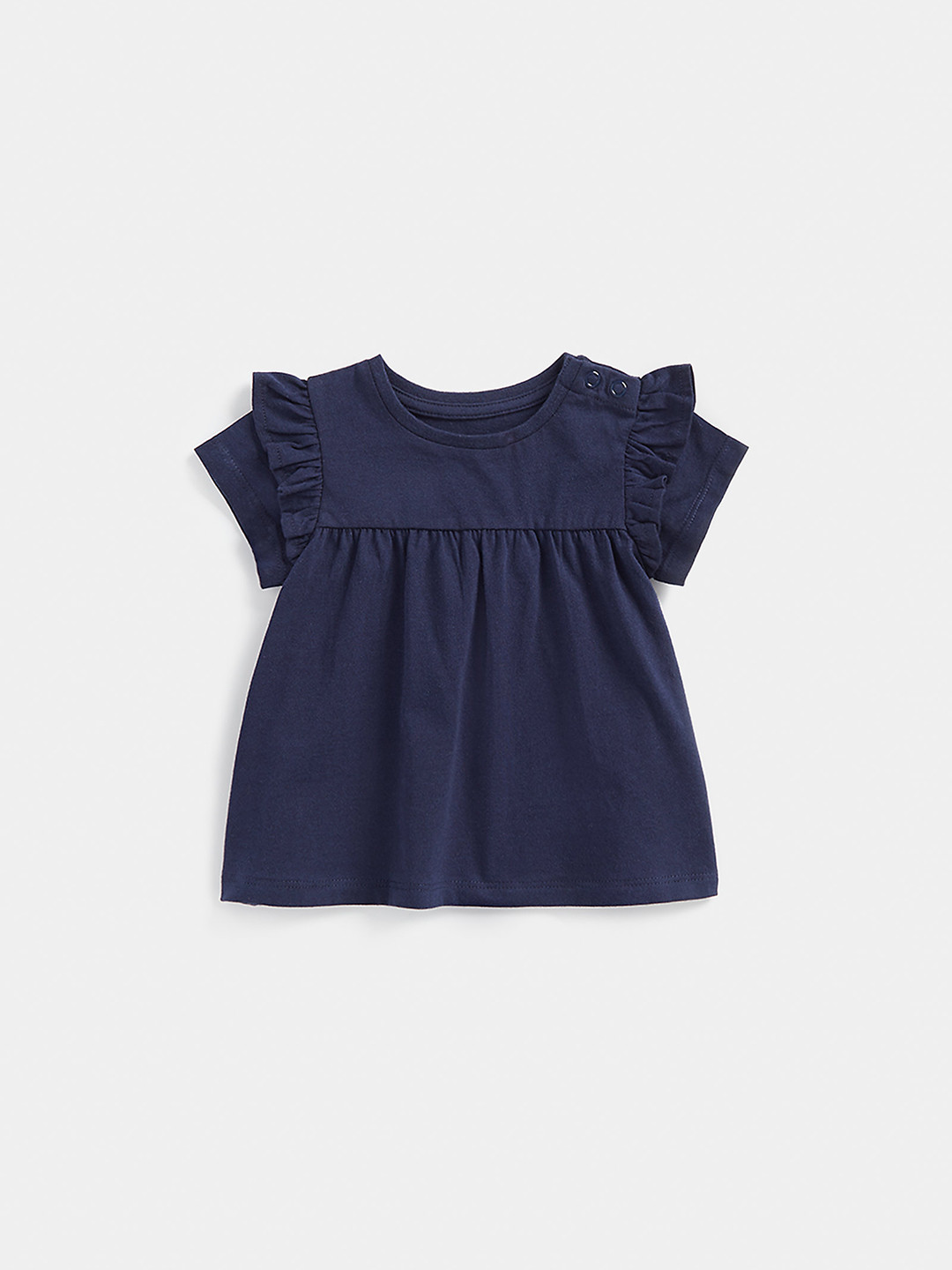mothercare Girls Solid Pleated Ruffles Knitted Pure Cotton A-Line Top