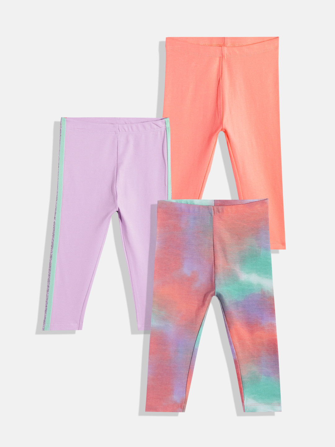 mothercare Girls Set Of 3 Knitted Mid-Rise Ankle-Length Leggings