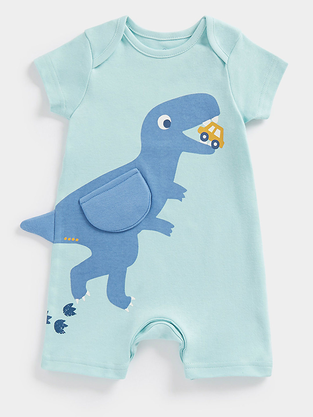 mothercare Unisex Kids Dinosaur Print Pure Cotton Rompers With Applique & Mock Pocket