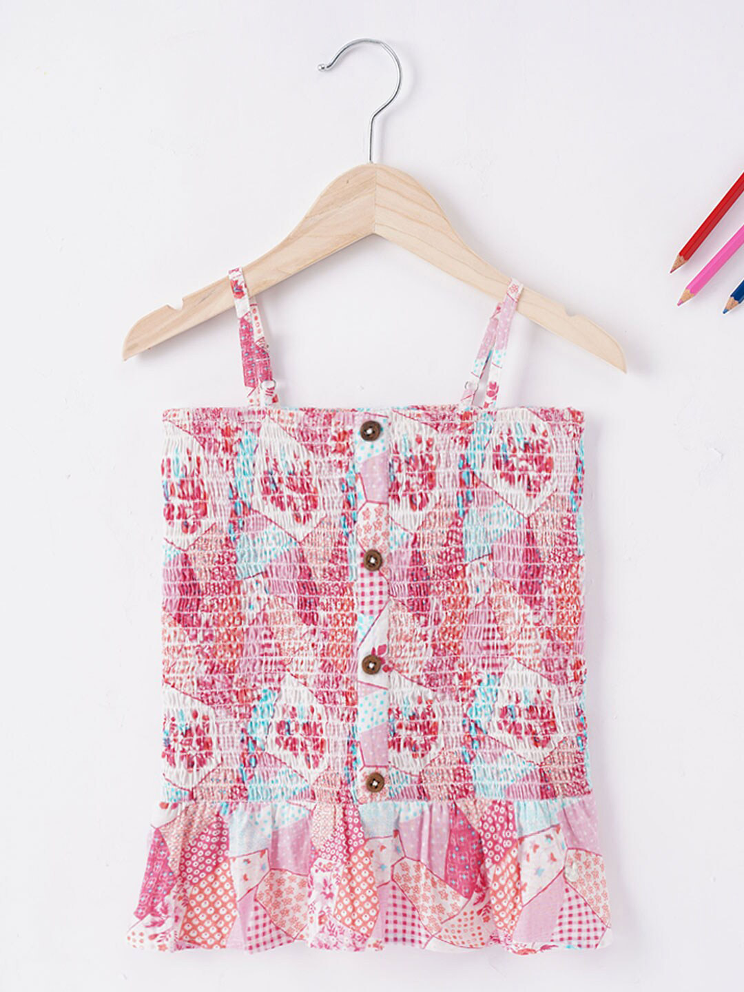 Ed-a-Mamma Pink Floral Print Smocked Bardot Top