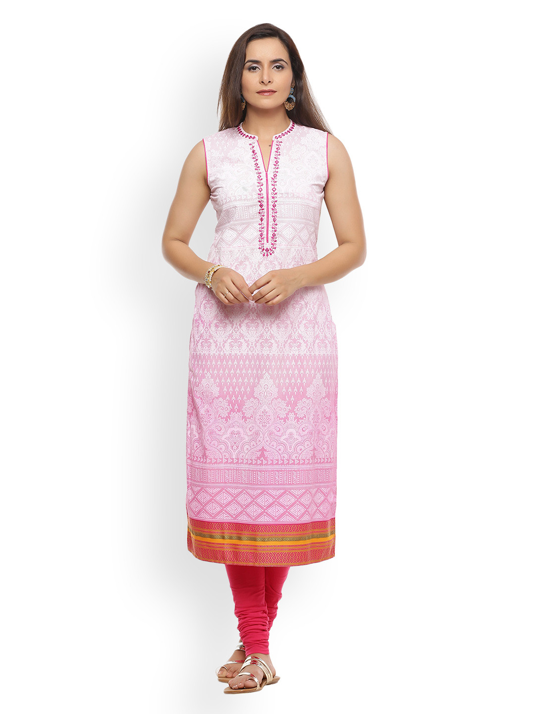 Geroo Jaipur Pink Hand Embroidered Sleeveless Cotton Kurta