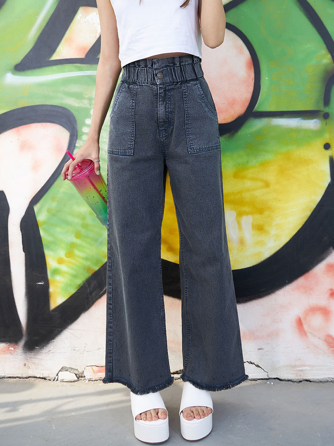Noh.Voh - SASSAFRAS Kidss Girls Comfort Straight Fit Acid Wash Stretchable Jeans