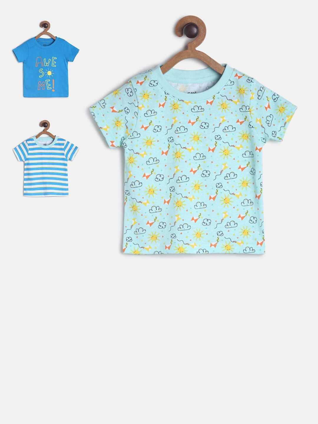 MINI KLUB Boys Pack Of 3 Conversational Printed Pure Cotton T-shirt