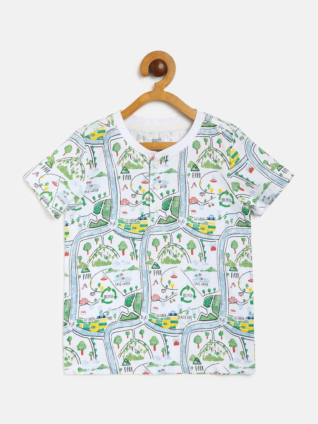 MINI KLUB Boys Printed Henly Neck Cotton T-shirt