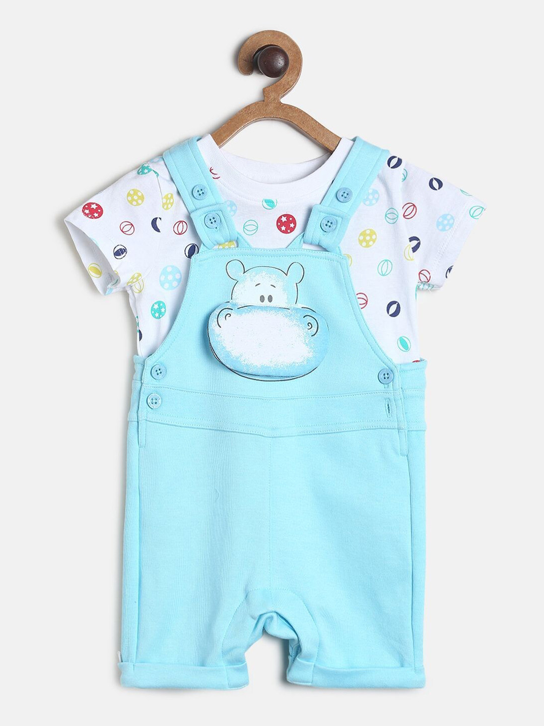 MINI KLUB Infants Boys Printed Cotton Dungaree With T-Shirt