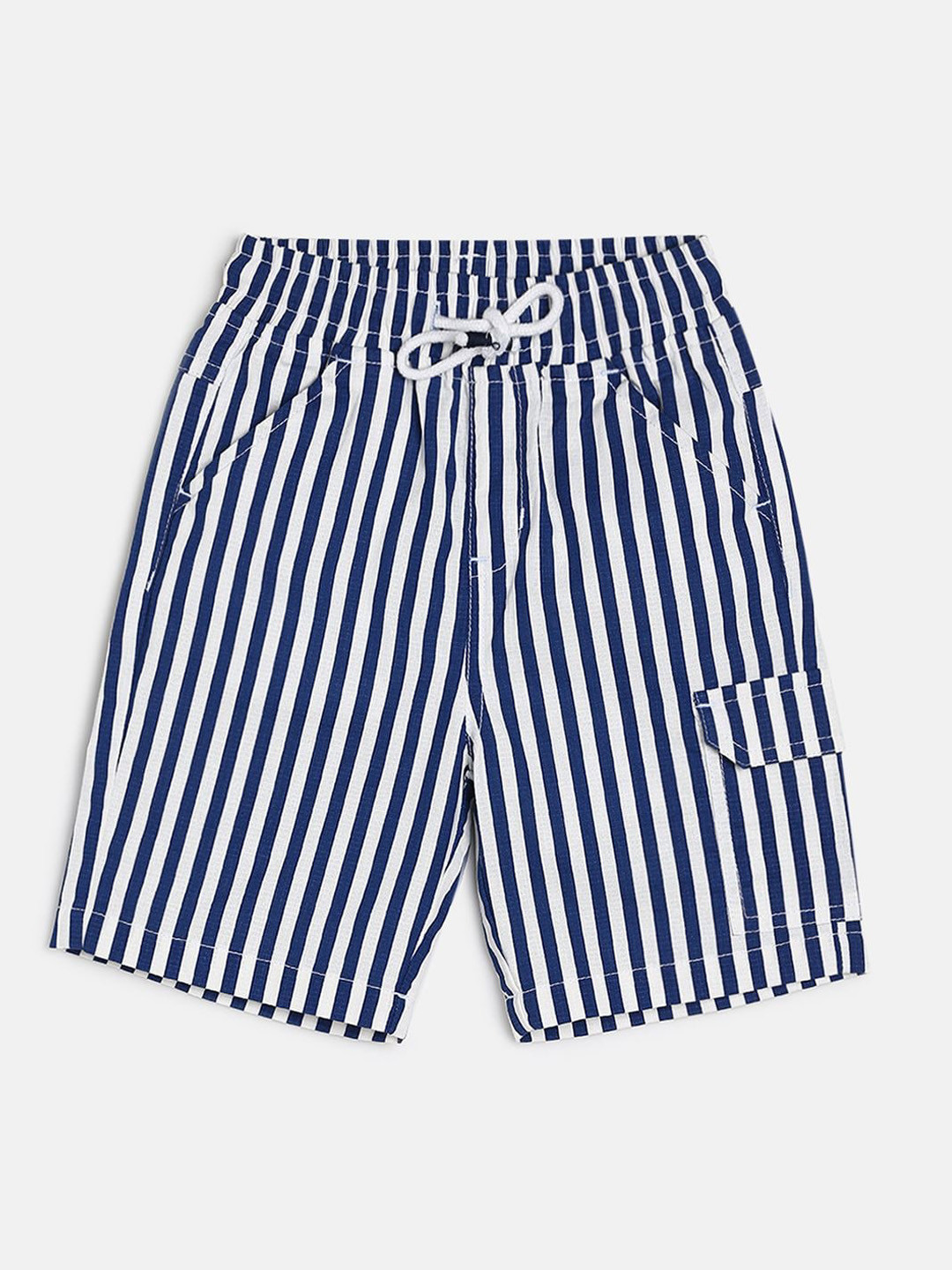 MINI KLUB Boys Striped Mid Rise Pure Cotton Cargo Shorts