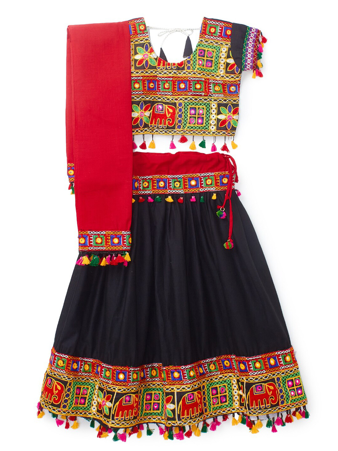 BANJARA INDIA Girls Embroidered Mirror Work Ready to Wear Lehenga & Blouse With Dupatta