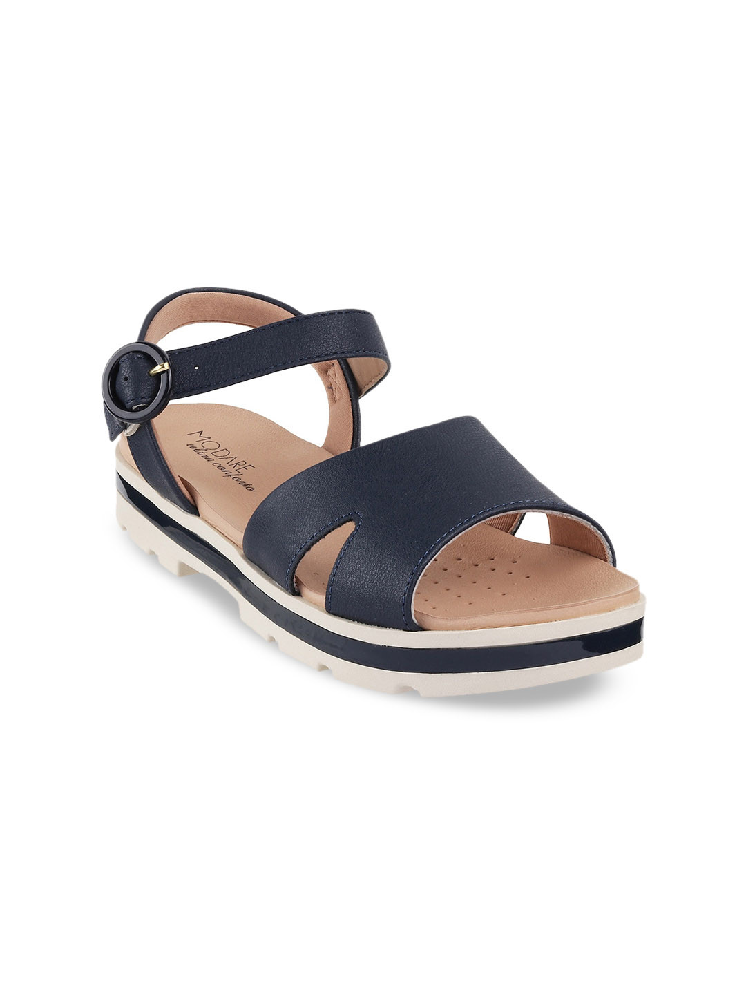 MODARE Women Textured Open Toe Flats With Buckles