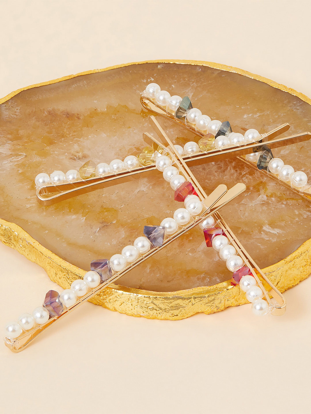 Accessorize Women Set Of 4 Pearl Coloured Chip Slides Hair Clip