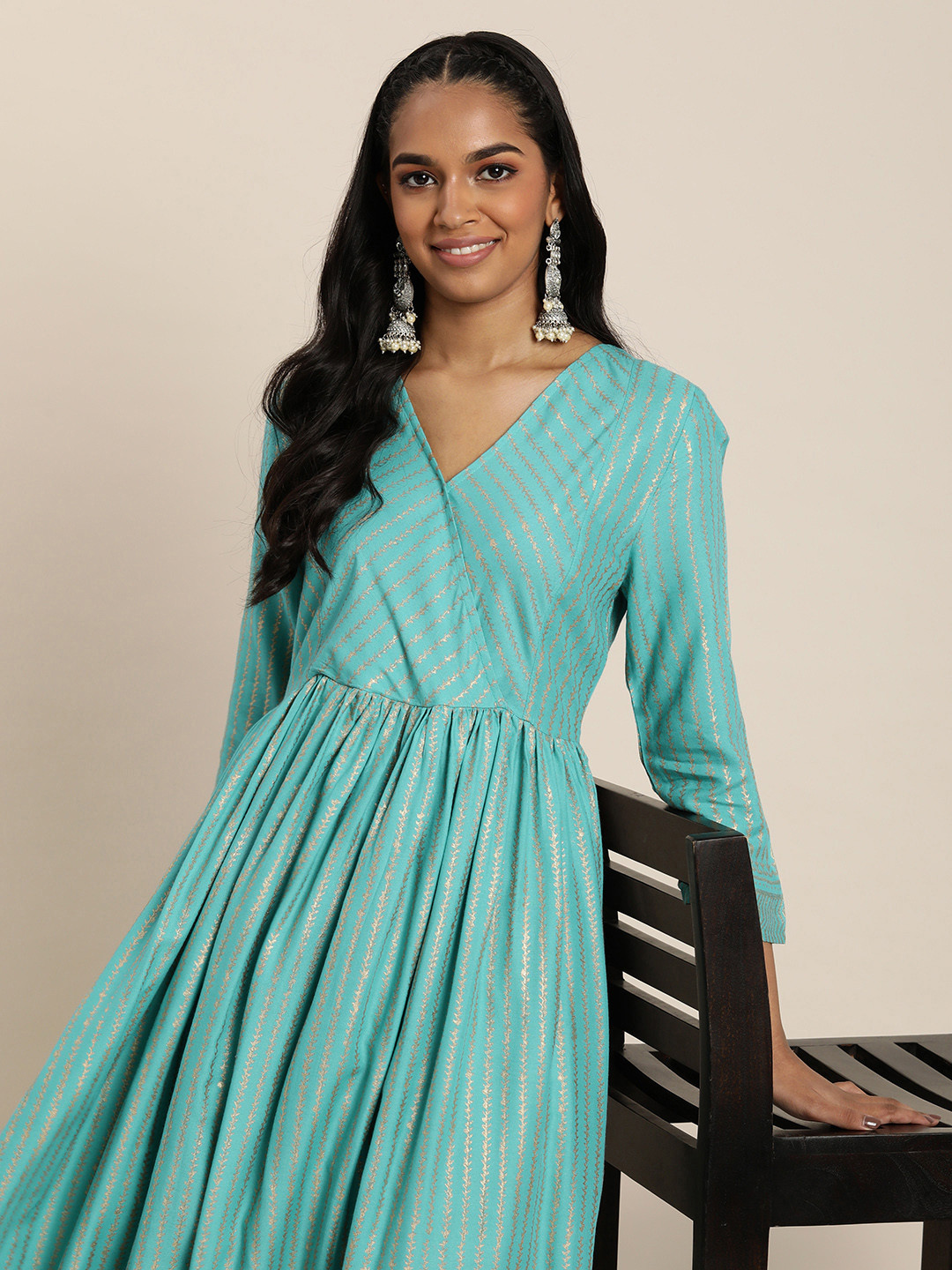 Taavi Rangotsav Chevron Printed & Striped Angrakha Kurta