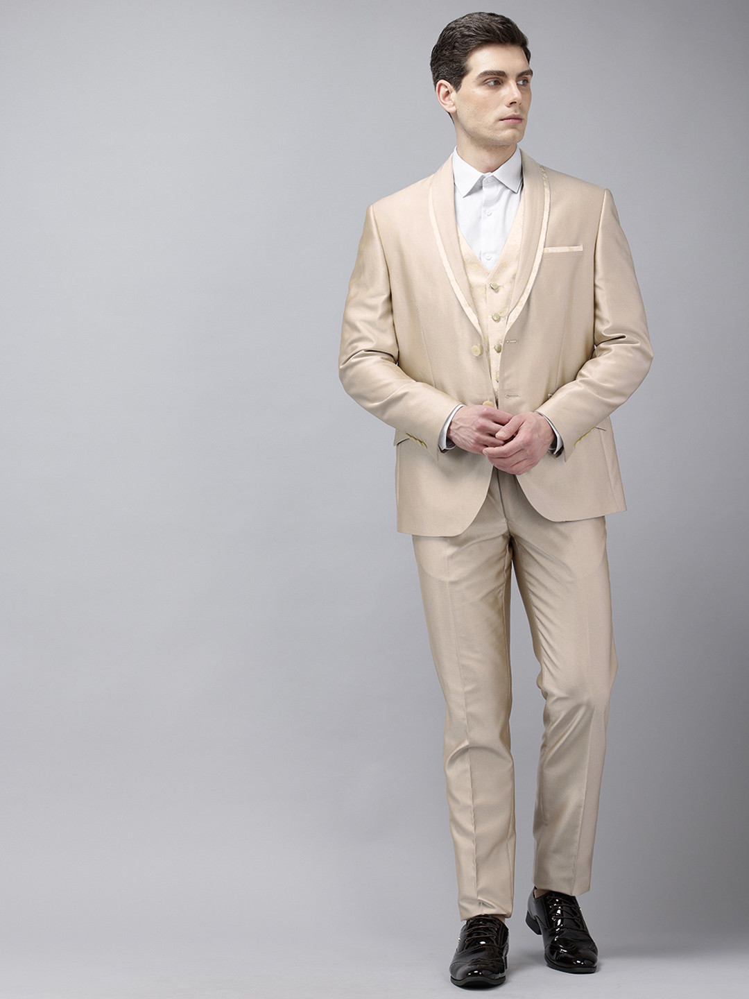 Van Heusen Self Design Slim Fit Shawl Collar Single-Breasted Three-Piece Party Suit