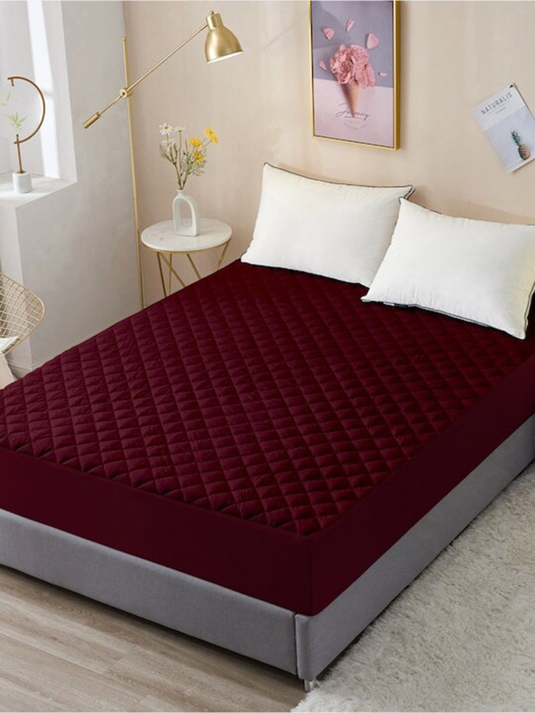 Bajo's Maroon Quilted Terry Cotton Waterproof Double King Size Mattress Protector