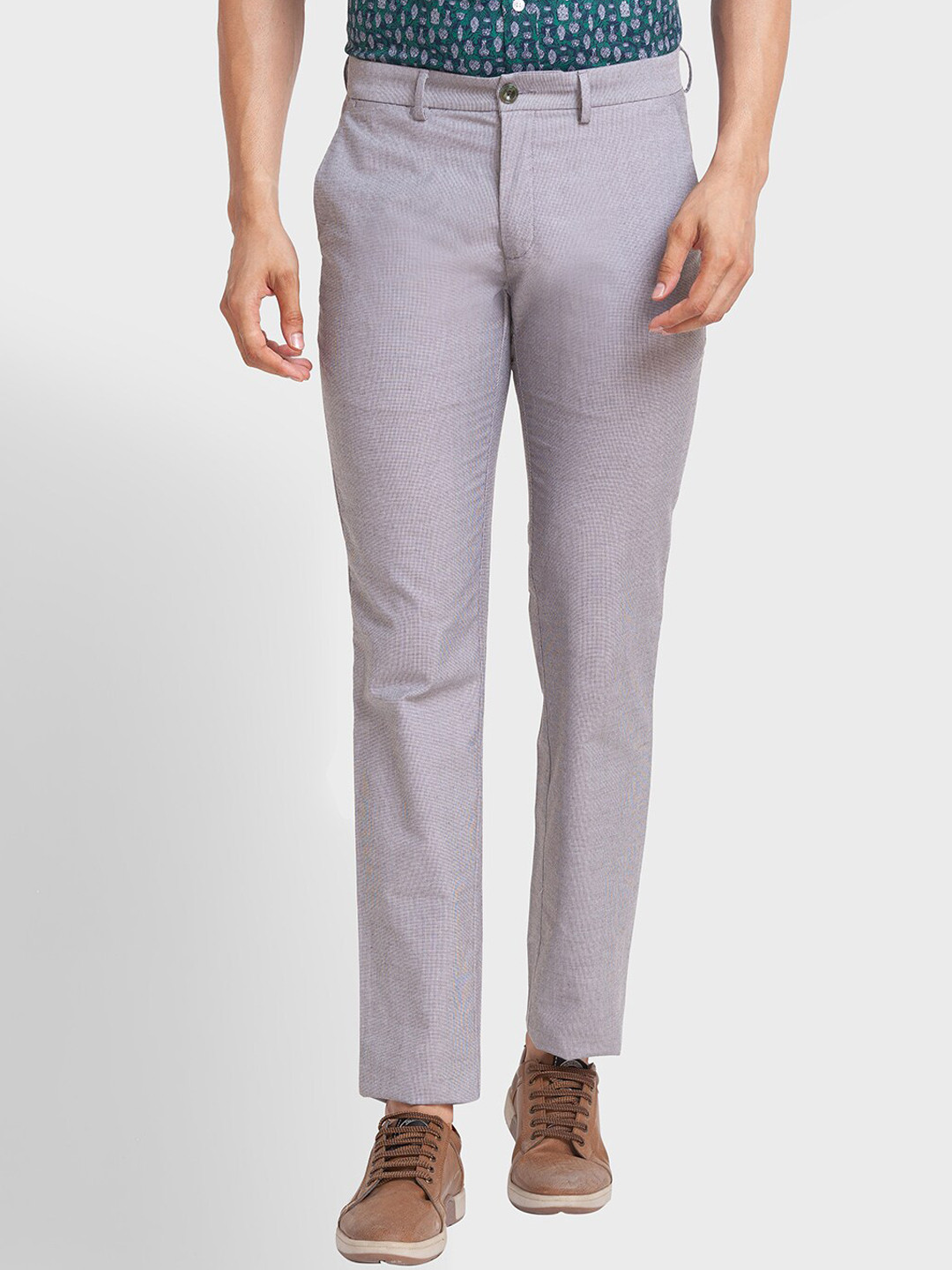 ColorPlus Men Flat-Front Mid-Rise Regular Fit Trouser