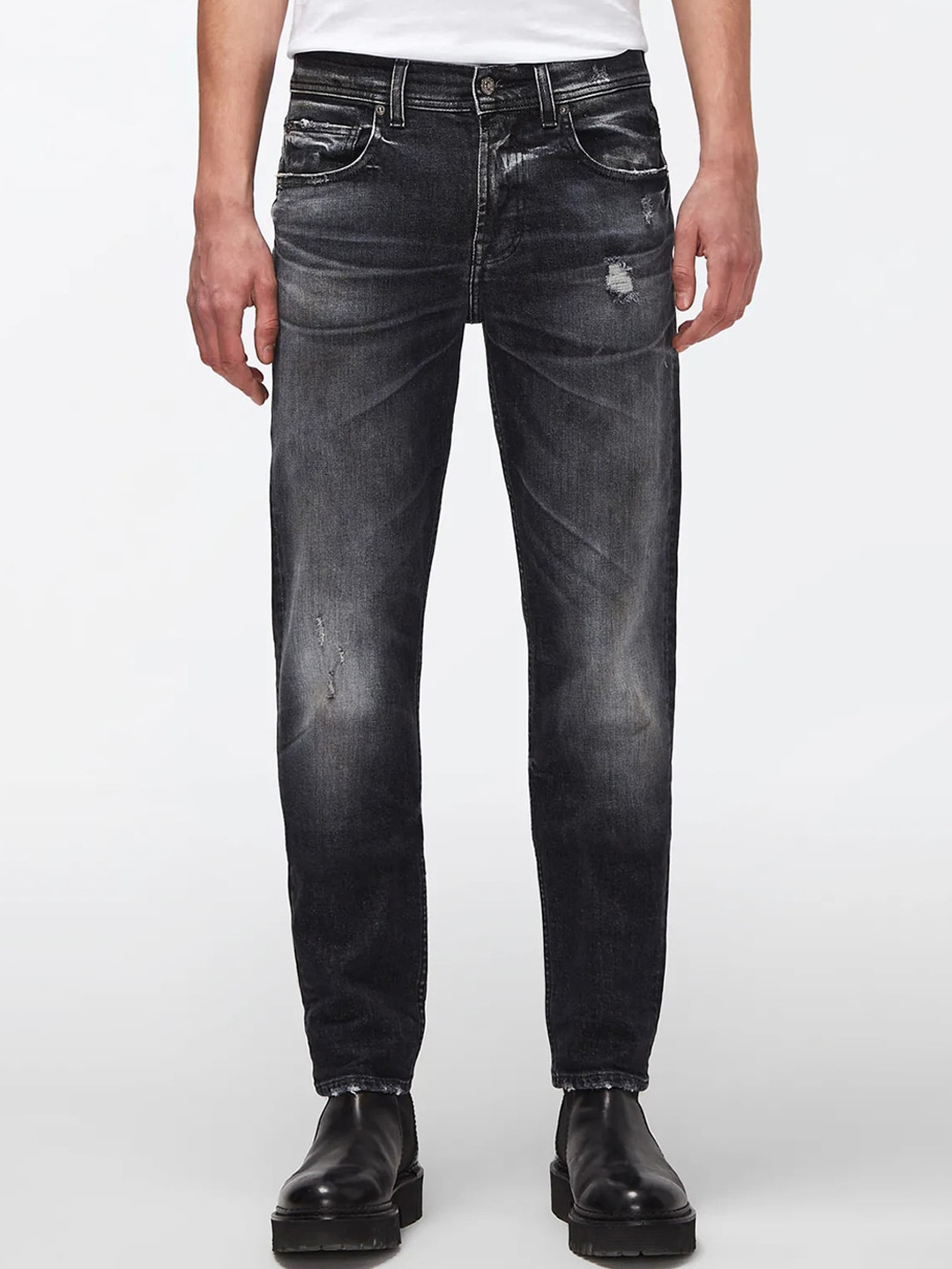 7 For All Mankind Men Slim Fit Mildly Distressed Heavy Fade Cotton Jeans