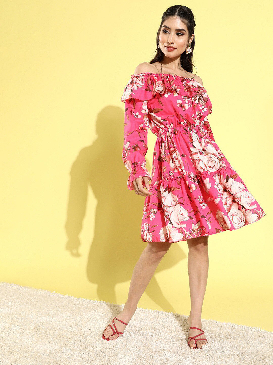 iki chic Floral Off-Shoulder Layered Georgette Dress