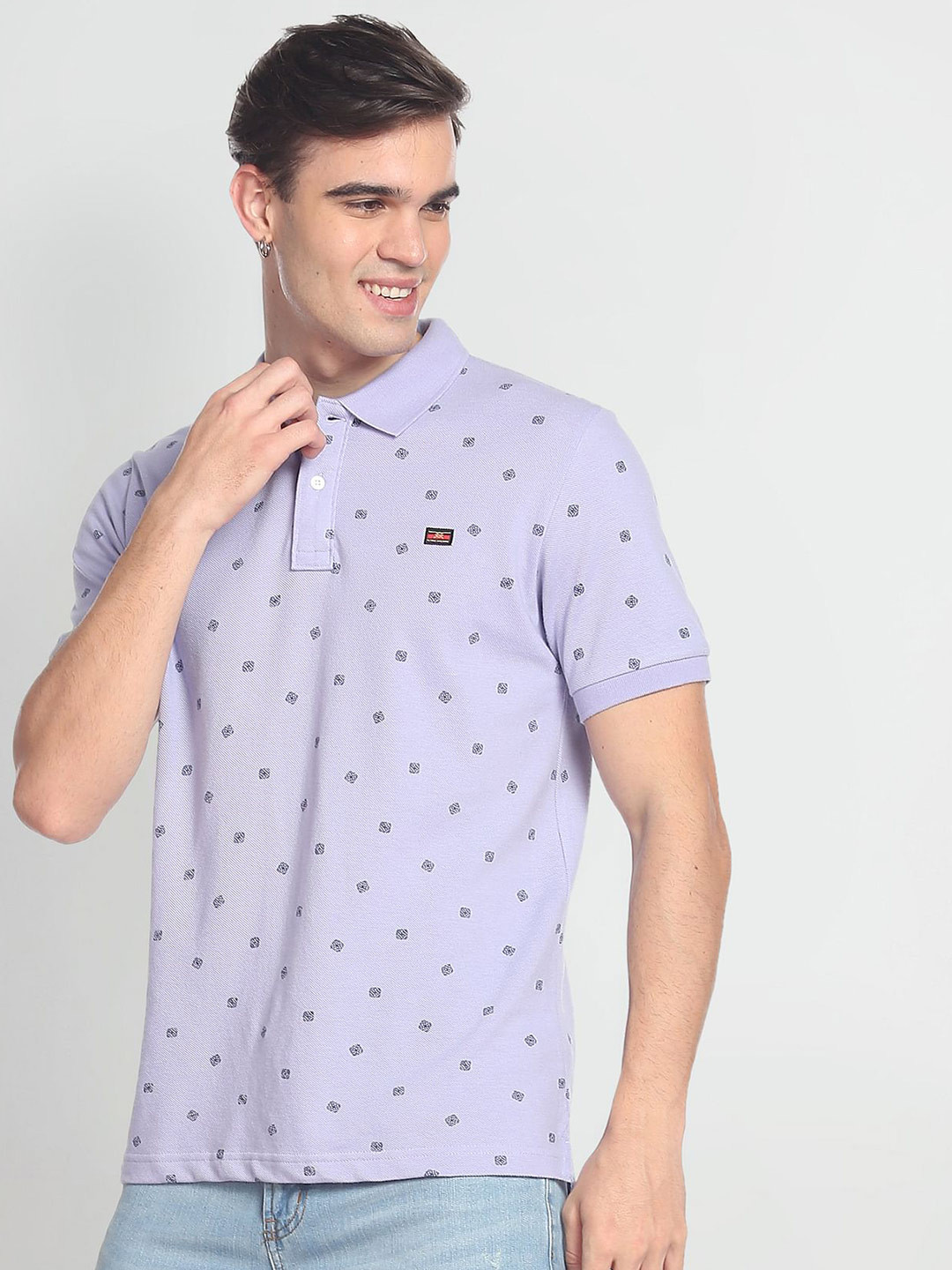 Flying Machine All Over Motif Print Cotton Polo Shirt