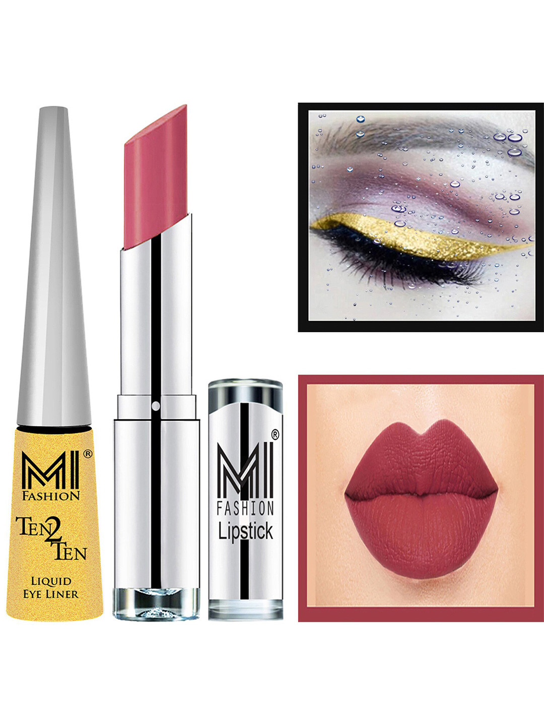 MI FASHION Set of Ten2Ten Liquid Eyeliner - 02 & Creme Matte Lipstick - Nude 22