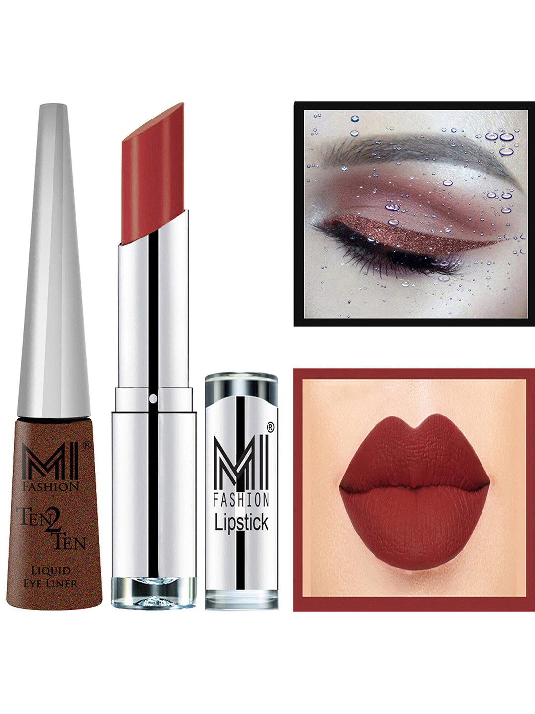 MI FASHION Set of Ten2Ten Liquid Eyeliner - 05 & Creme Matte Lipstick - Red 20