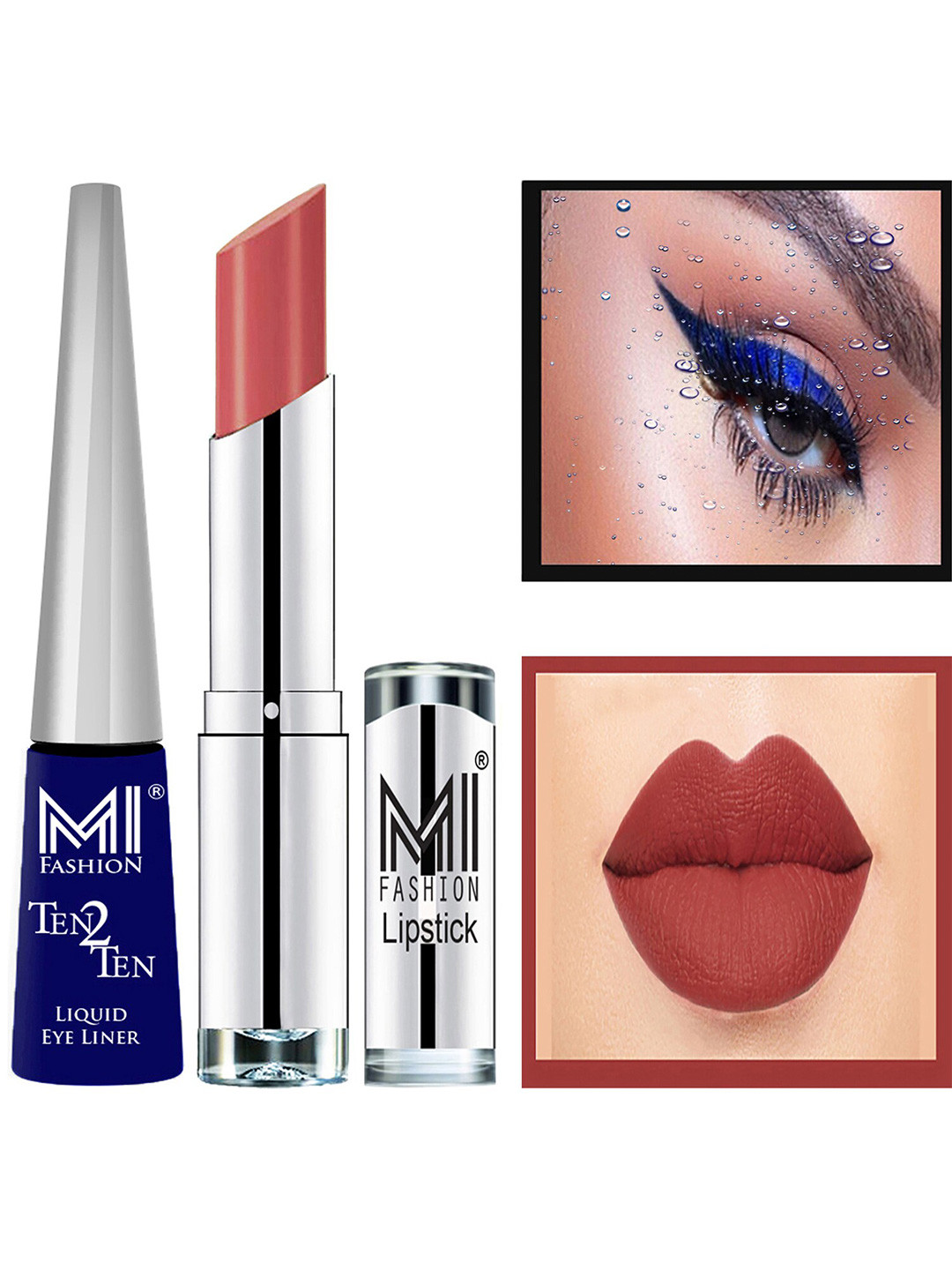 MI FASHION Set of Ten2Ten Liquid Eyeliner - 03 & Creme Matte Lipstick - Blue 21
