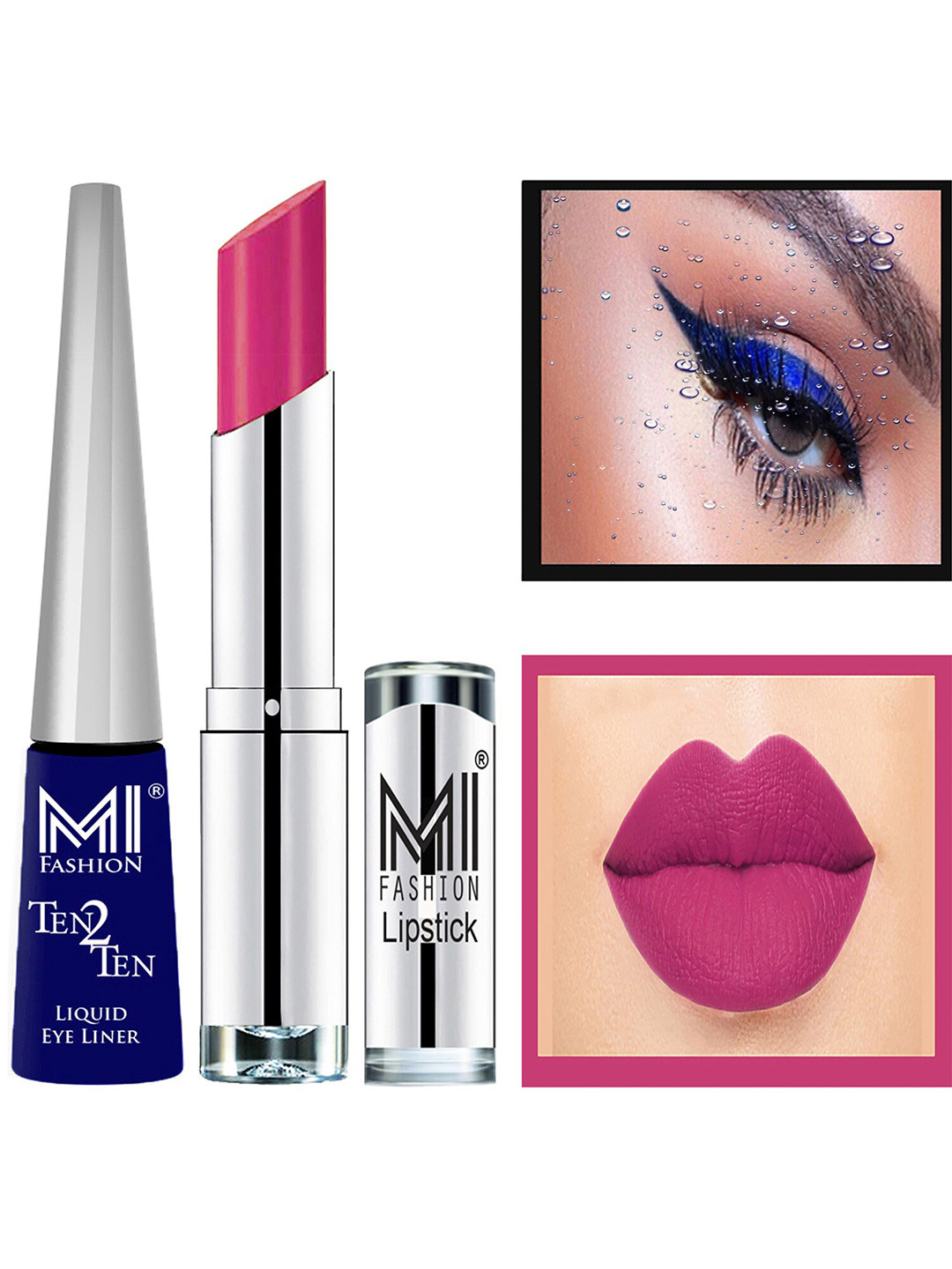 MI FASHION Set of Ten2Ten Liquid Eyeliner - 03 & Creme Matte Lipstick - Blue 14