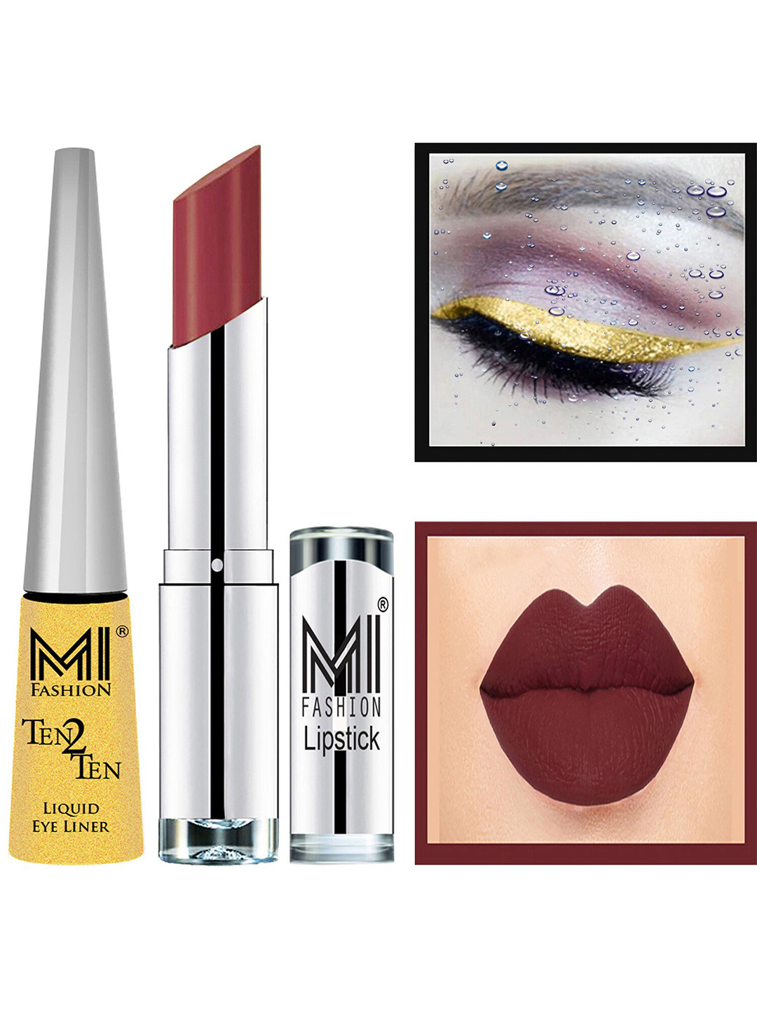 MI FASHION Set of Ten2Ten Liquid Eyeliner - 02 & Creme Matte Lipstick - Brown 19