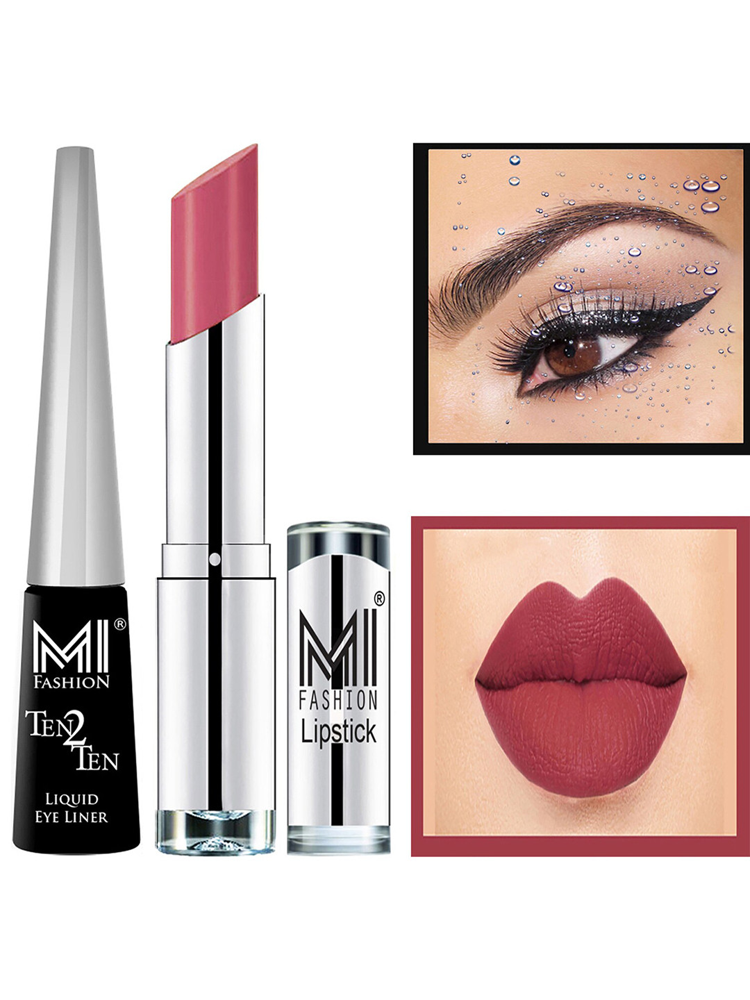 MI FASHION Set of Ten2Ten Liquid Eyeliner - 01 & Creme Matte Lipstick - 22