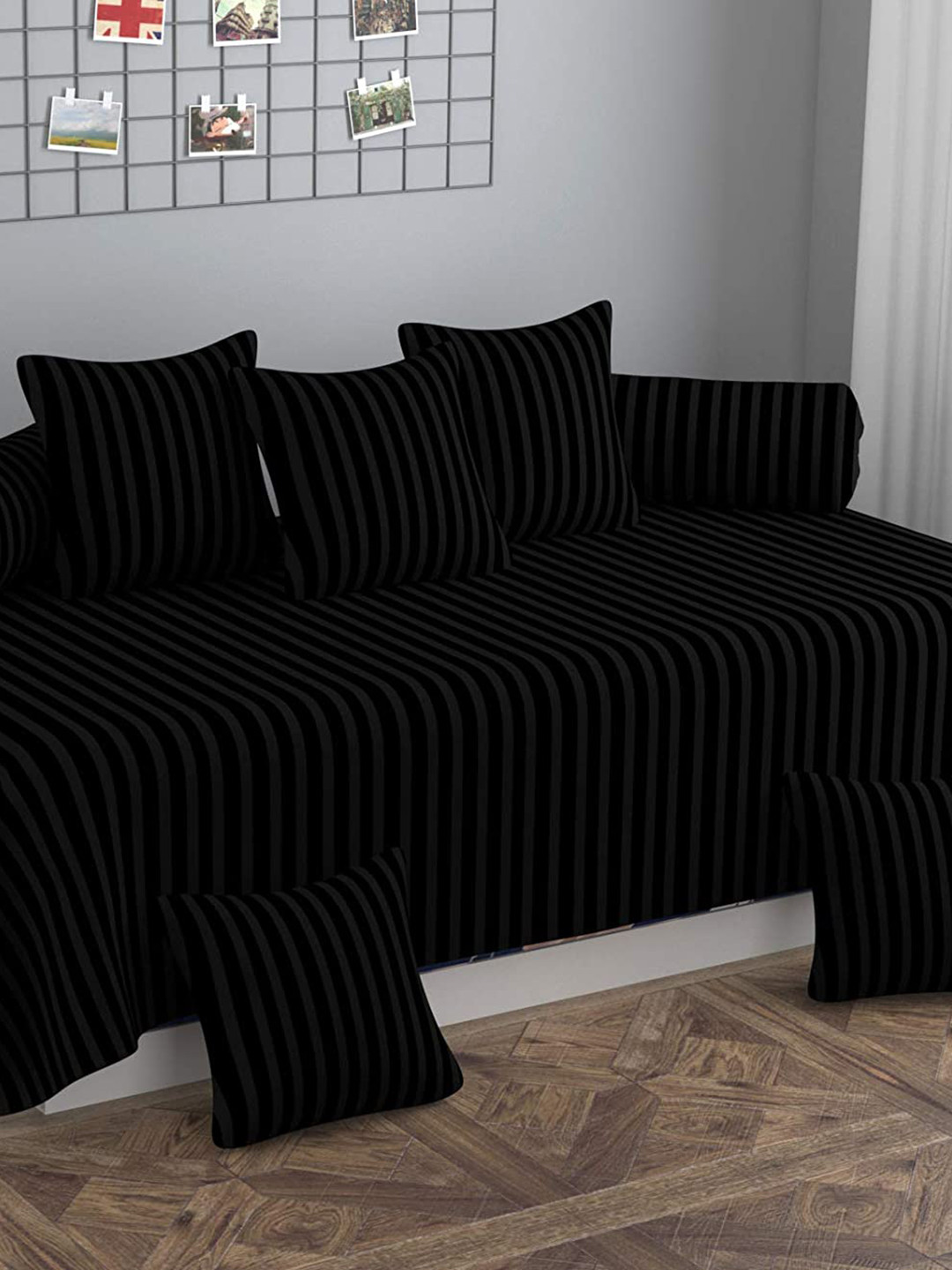 Bajo's Dartin Black & Grey 8 Pcs Striped Diwan Set