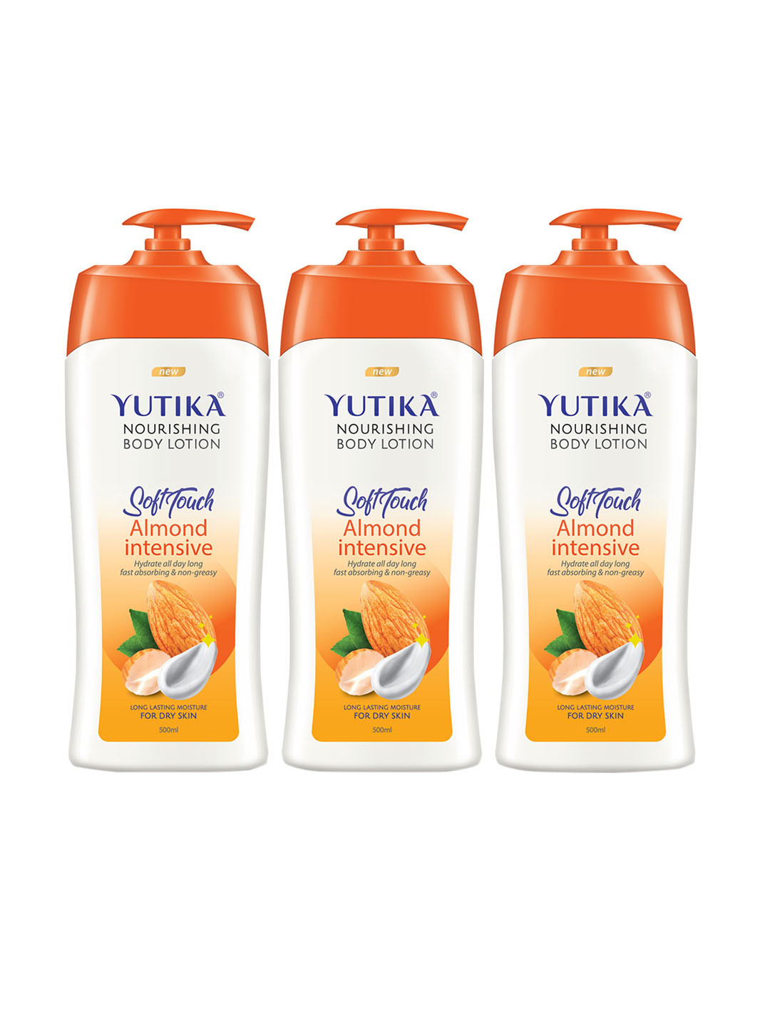 YUTIKA Set of 3 Soft Touch Almond Intensive Nourishing Body Lotion 500 ml Each