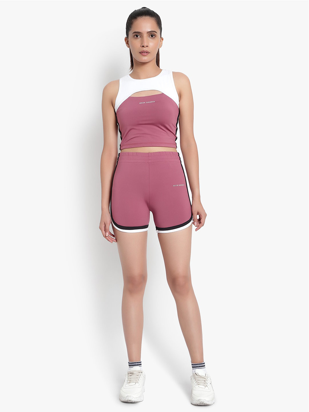 Wearjukebox Women Cutout Crop Top with Shorts