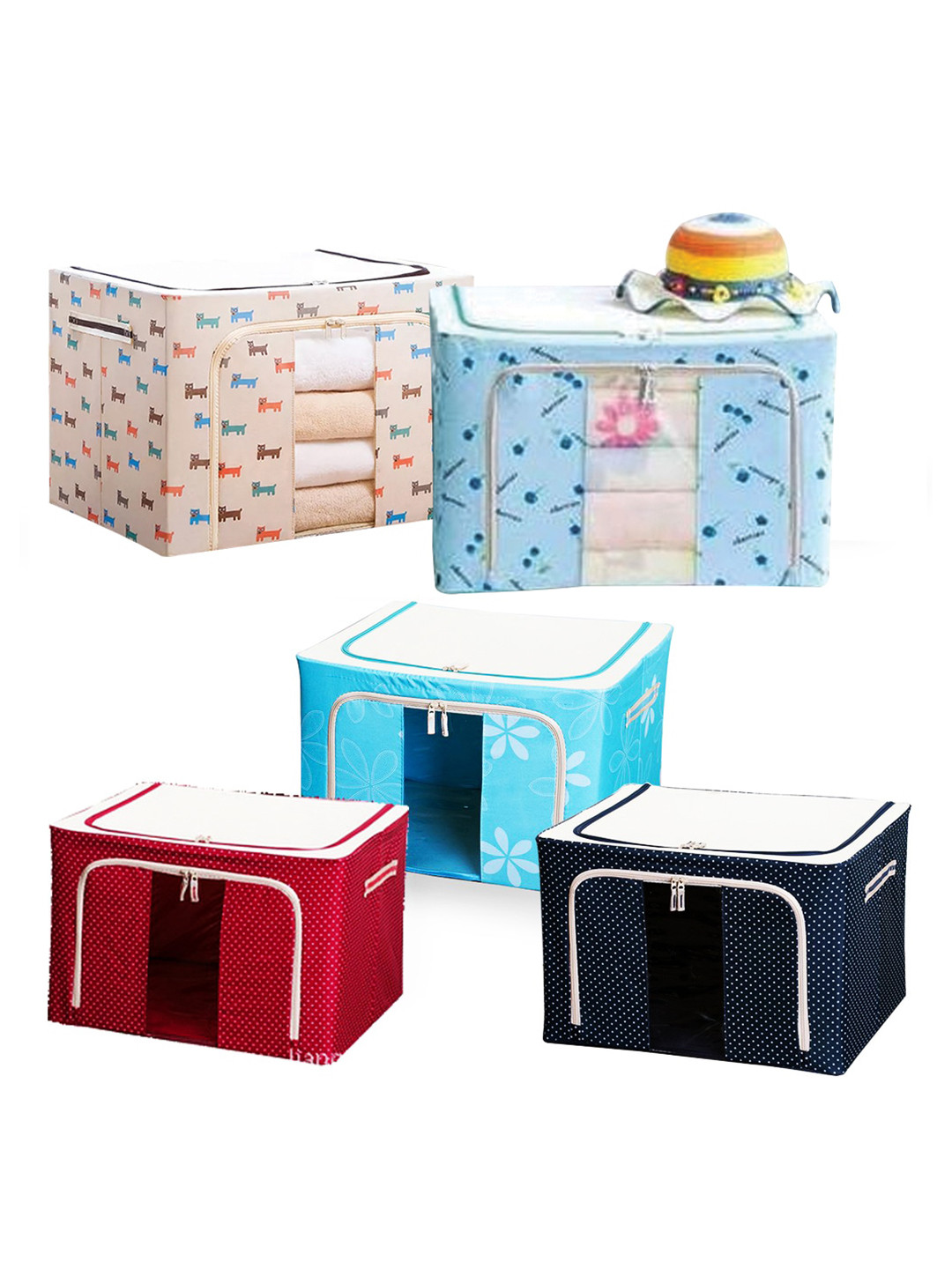 Adbeni Brown & Cream Printed Multipurpose Foldable Steel Frame Under-bed Storage Bag