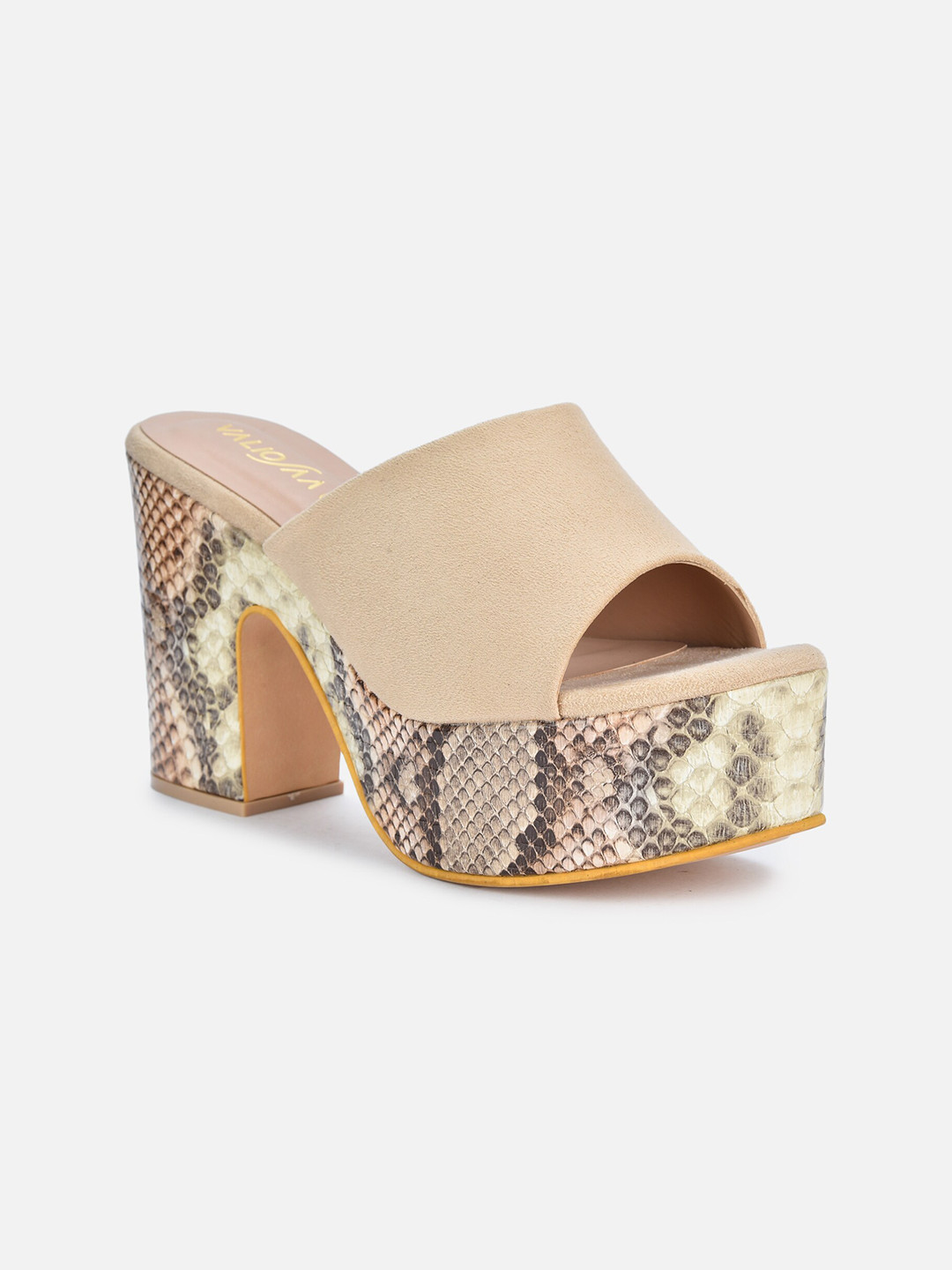 VALIOSAA Printed Peep Toes Suede Platform Heels
