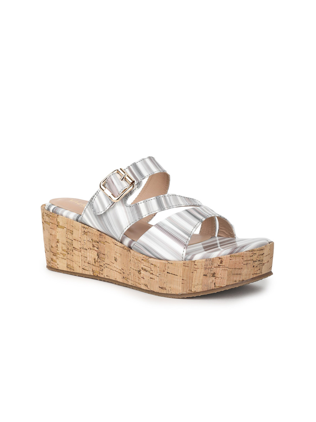 VALIOSAA Striped Platform Heels With Buckles