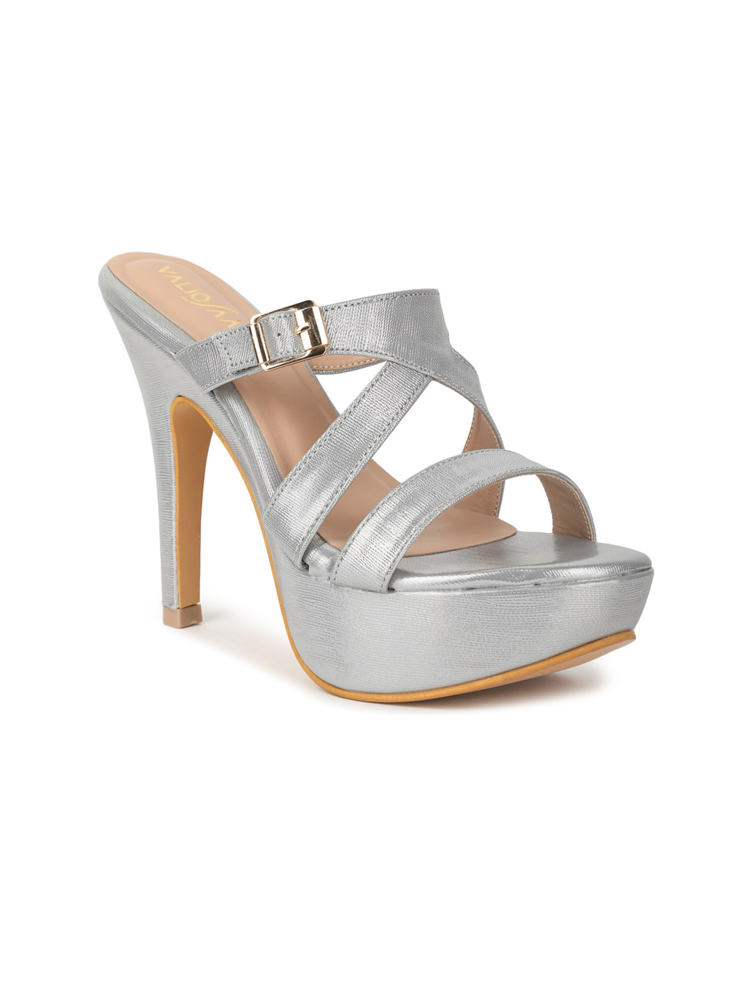 VALIOSAA Textured Party Stiletto Heels with Buckles