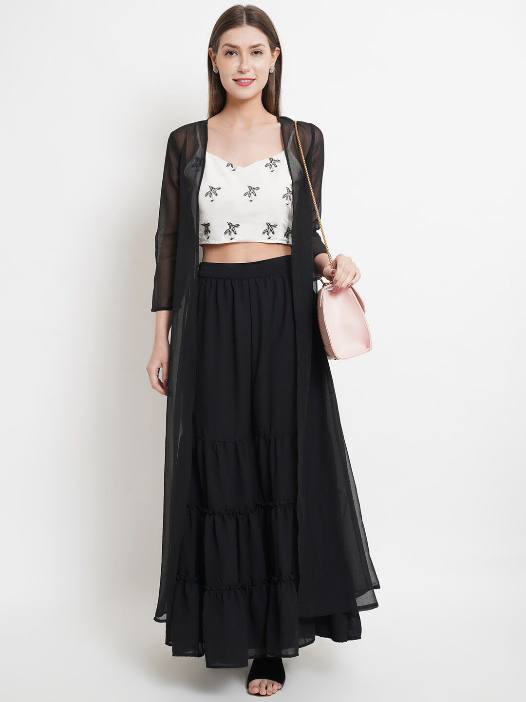Purple State Women Embroidered Crop Top With sharara & shrug