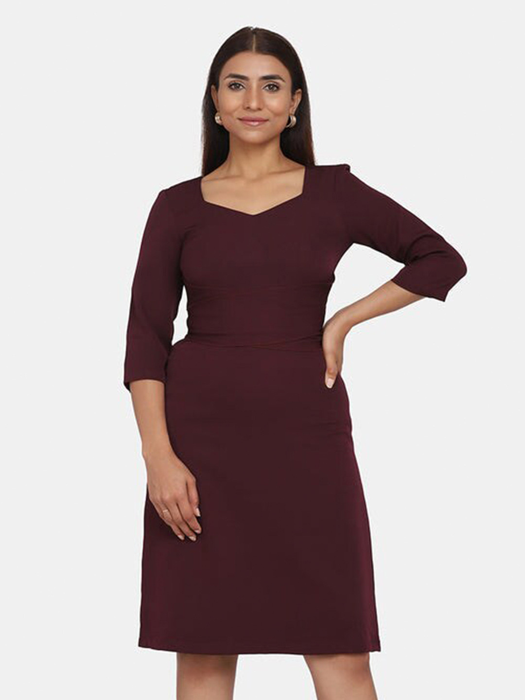 PowerSutra Belted Sweet Heart Neck A-Line Dress