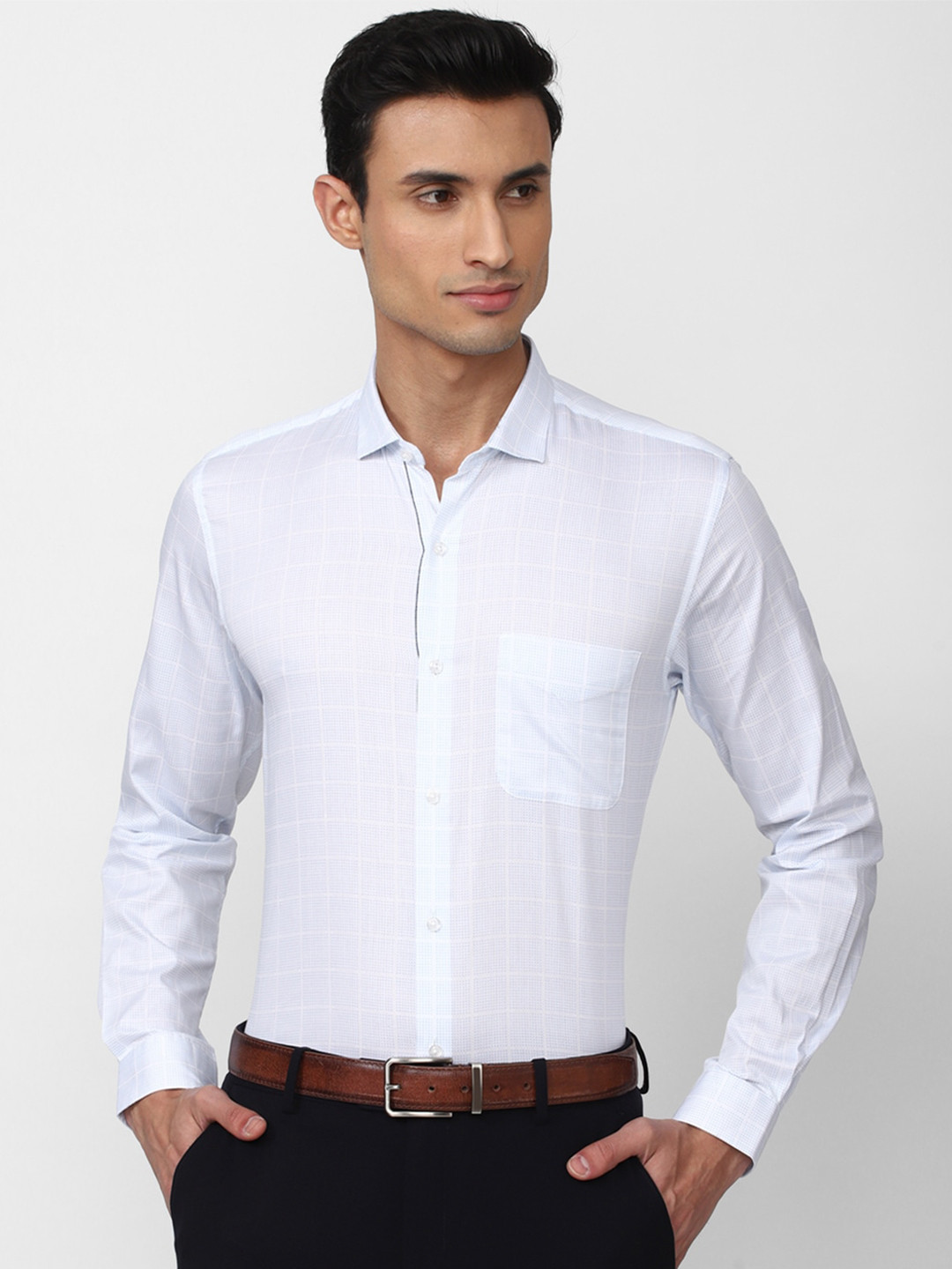 Peter England Slim Fit Checked Formal Pure Cotton Shirt