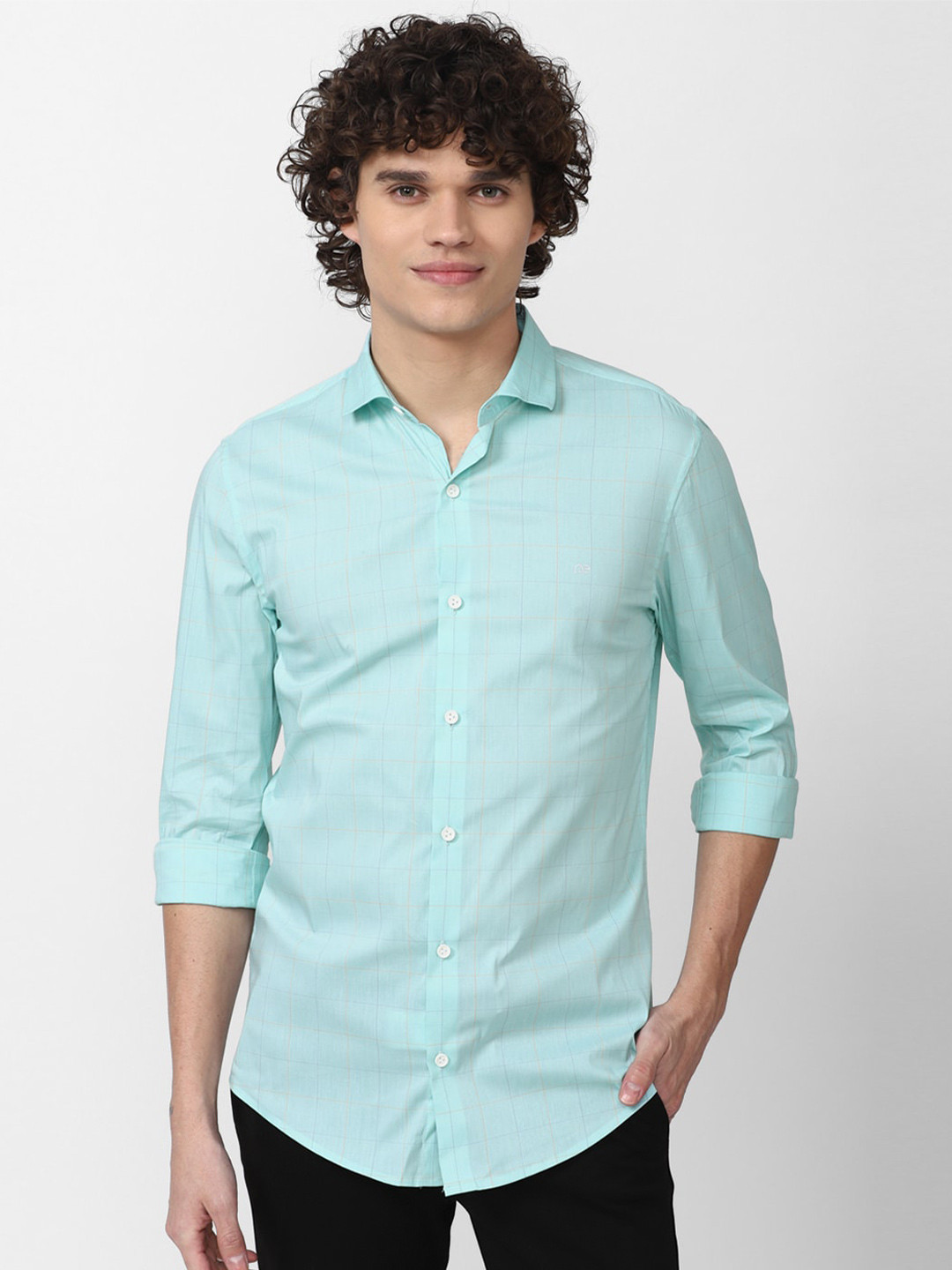 Peter England Perform Men Windowpane Checked Super Slim Fit Casual Shirt