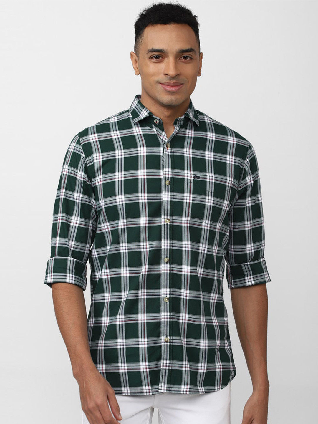 Peter England Casuals Tartan Checks Slim Fit Cotton Casual Shirt