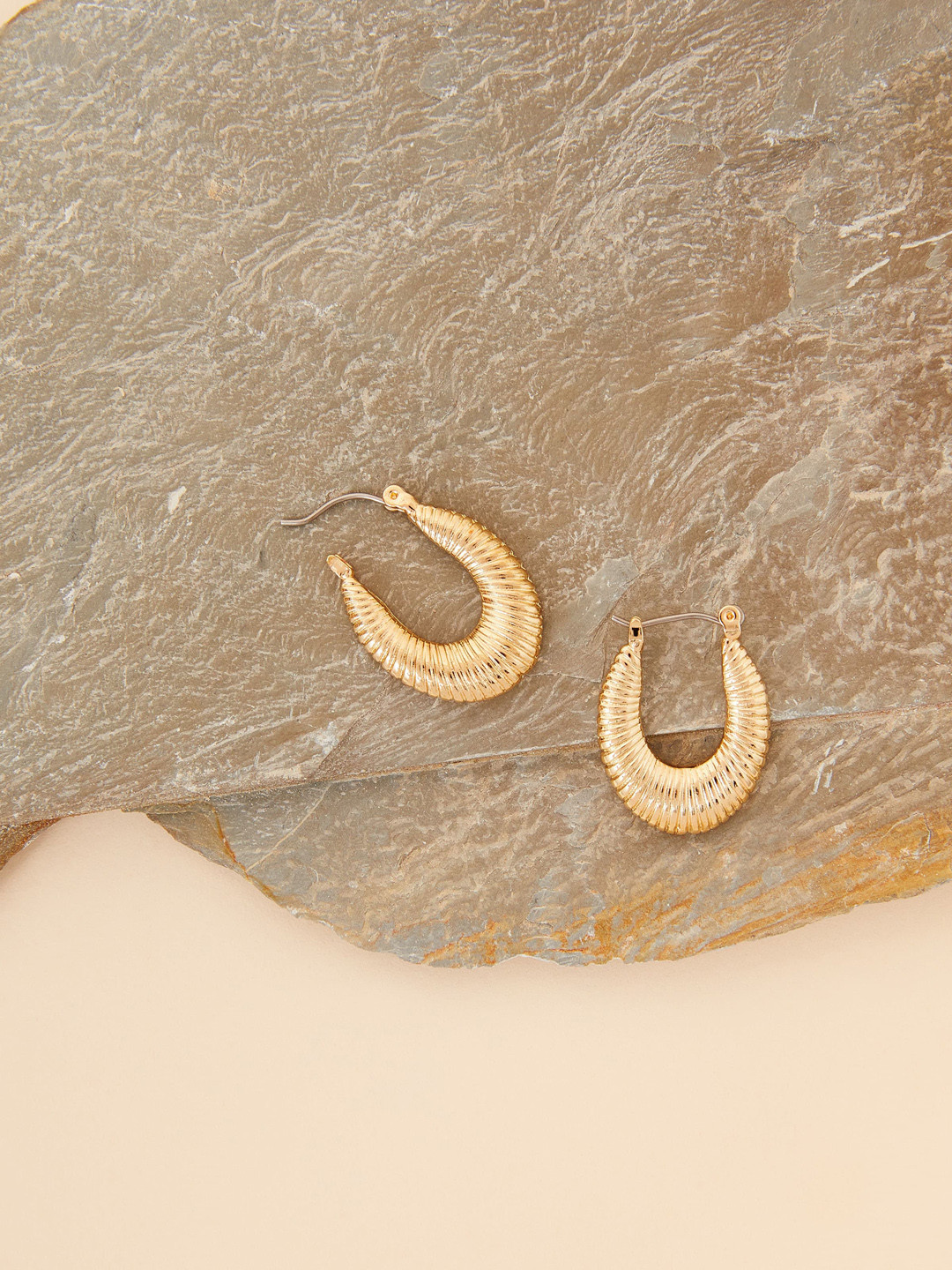Accessorize Gold-Plated Ridged Oval Hoop Earring