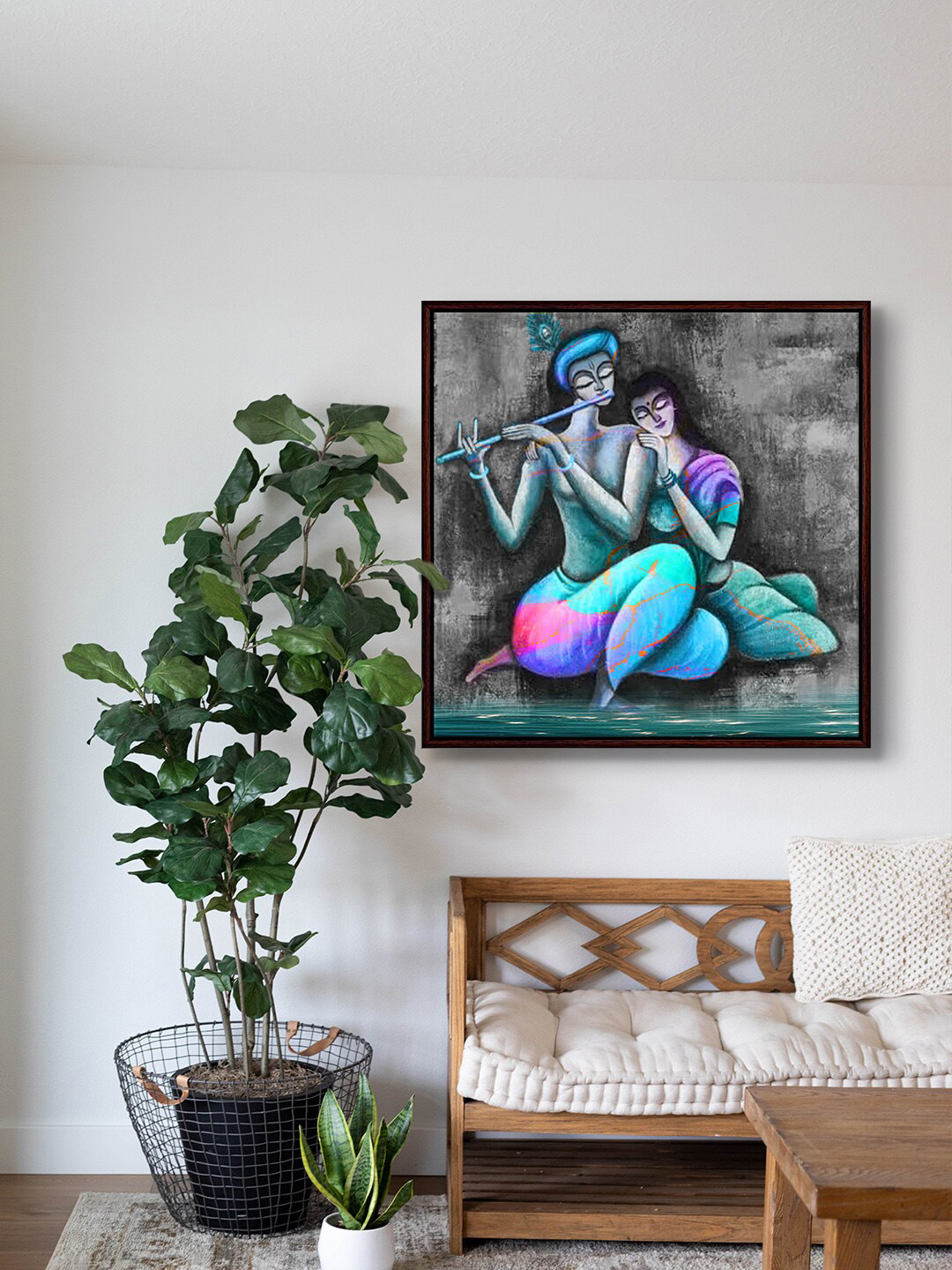 999Store Radha Krishna Playing Canvas Wall Square Paintings Wall Art -24 x 24In