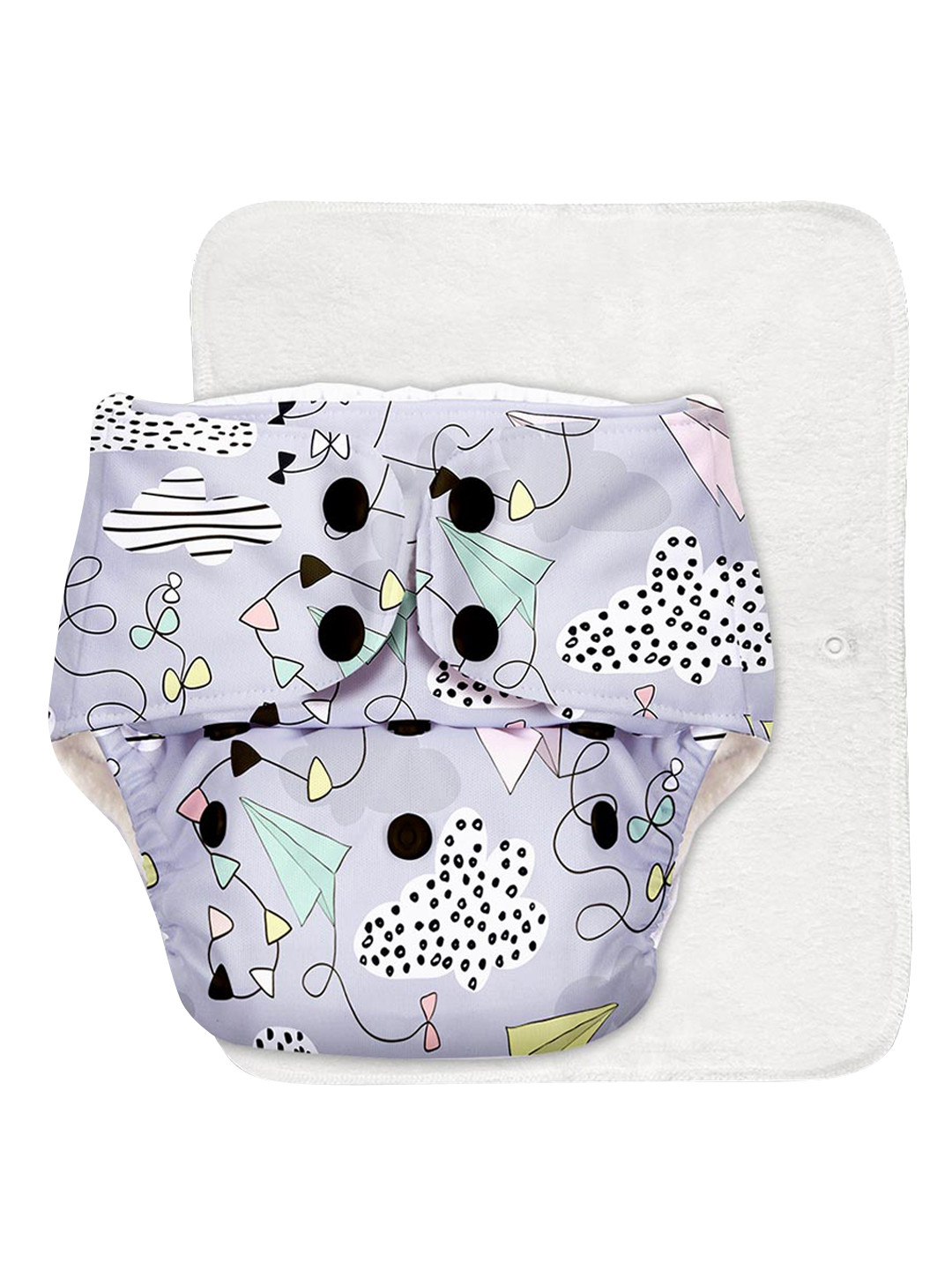 SuperBottoms Infants Grey Printed 2 Pcs Quick Dry Ultra Thin Cloth Diaper with Insert