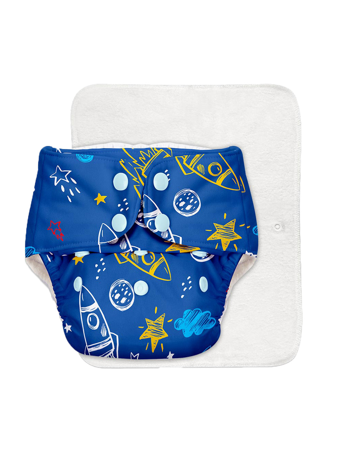 SuperBottoms Infants Blue Printed 2 Pcs Quick Dry Ultra Thin Cloth Diaper with Insert