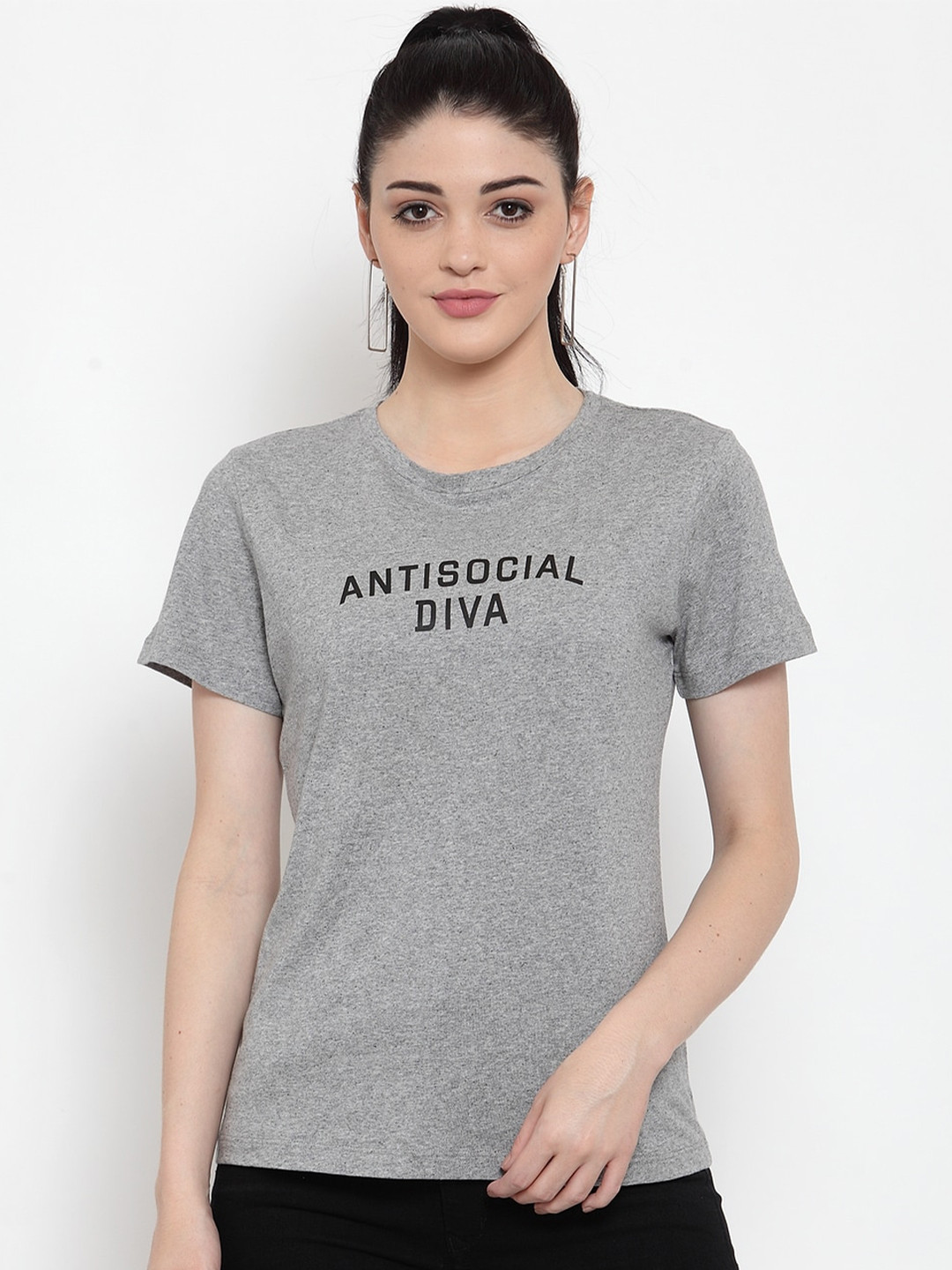 DOOR74 Women Typography Printed Cotton T-shirt