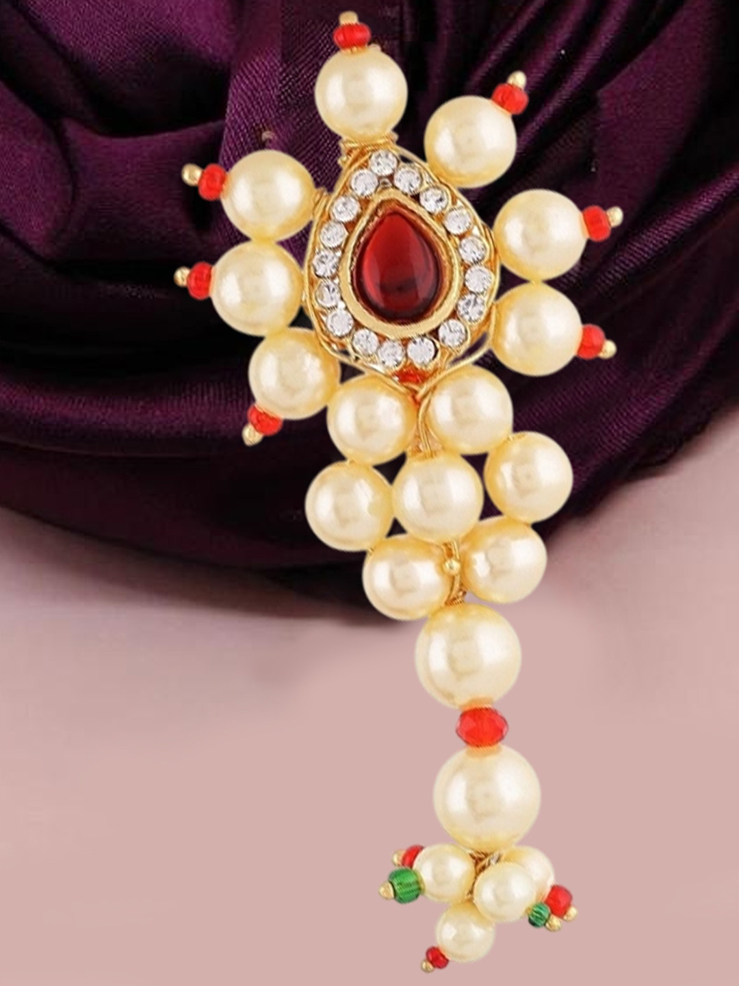VAMA Maharashtrian Golden Safety Saree Pleats Pin Pearl Brooch
